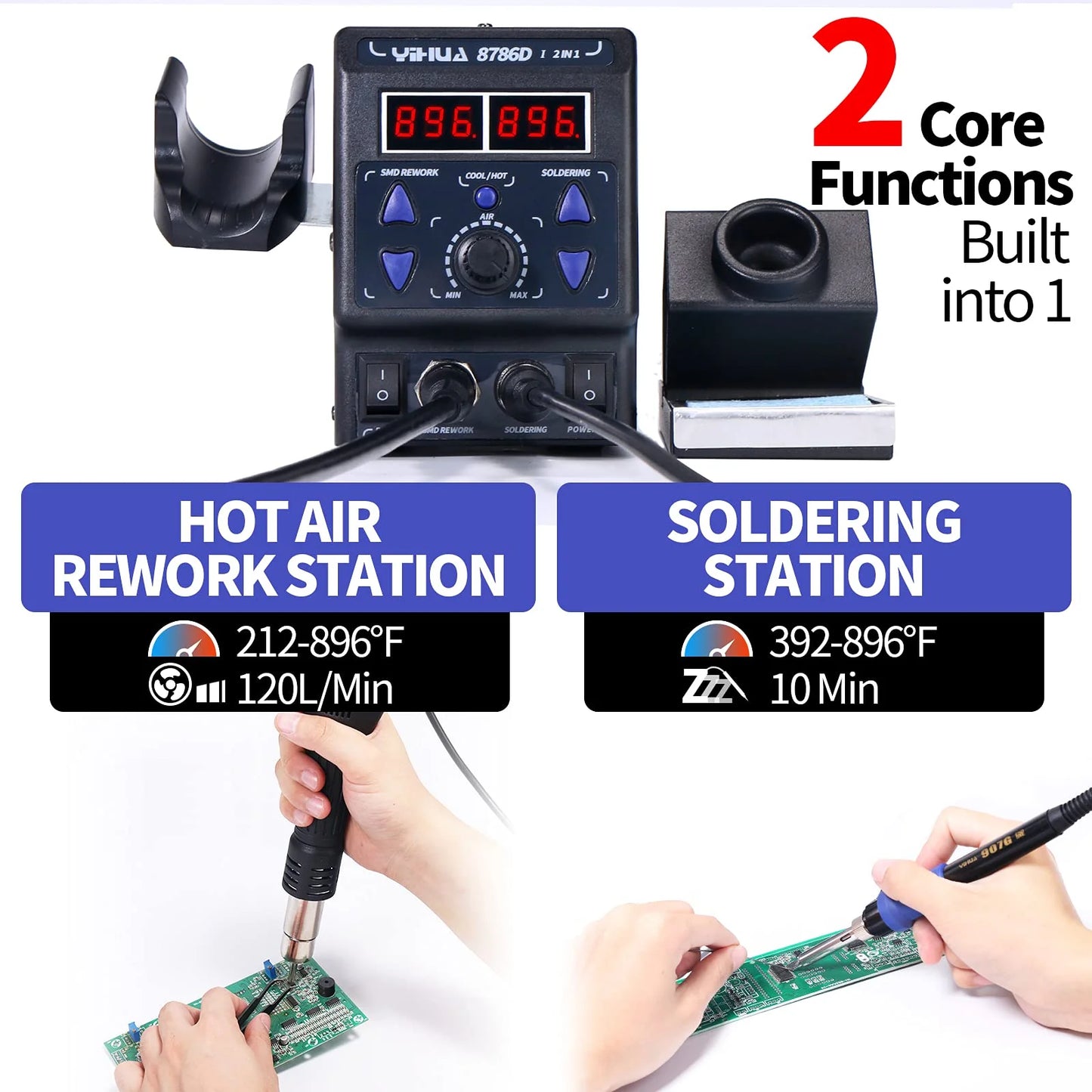 YIHUA 2 in 1 Hot Air Rework and Soldering Iron Station with °F /°C