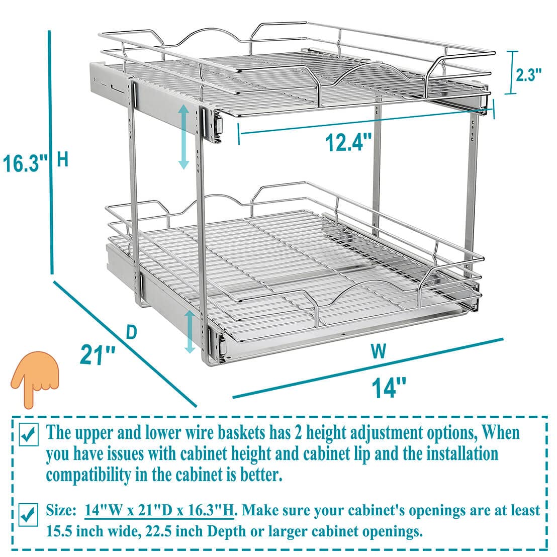 OCG 2 Tier Pull Out Cabinet Organizer for Kitchen Cabinets