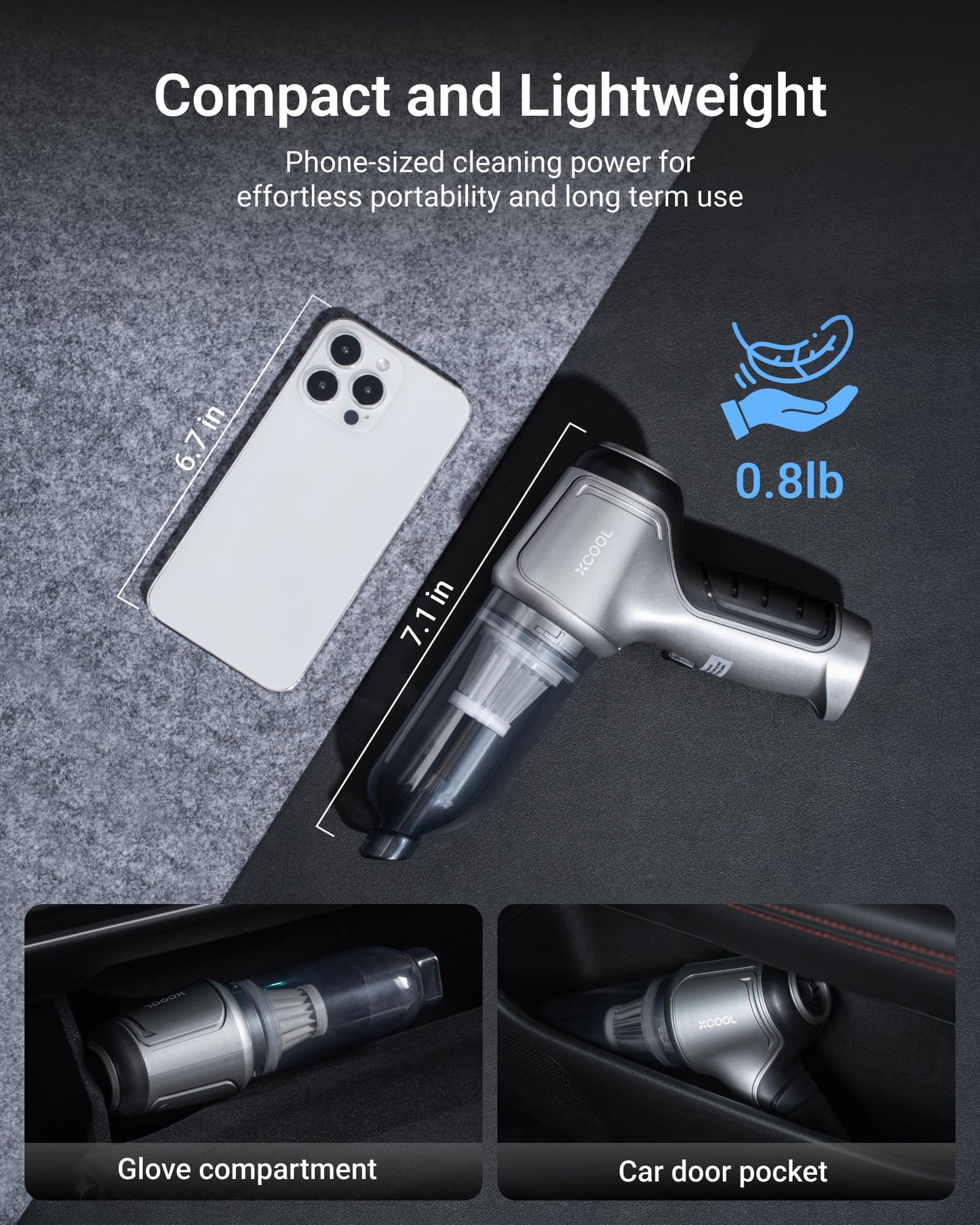 XCOOL Handheld Vacuum Cordless, 12000PA Car Vacuum Cleaner