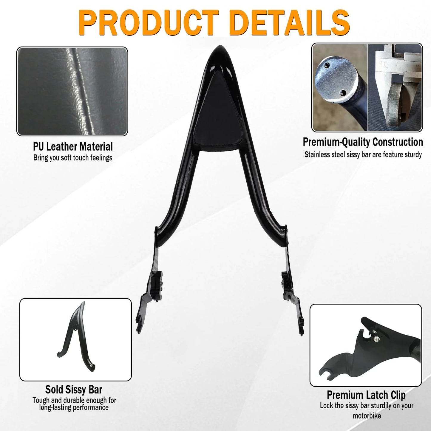 26" Height Black Sissy Bar Compatible for Harley Davidson Touring Models