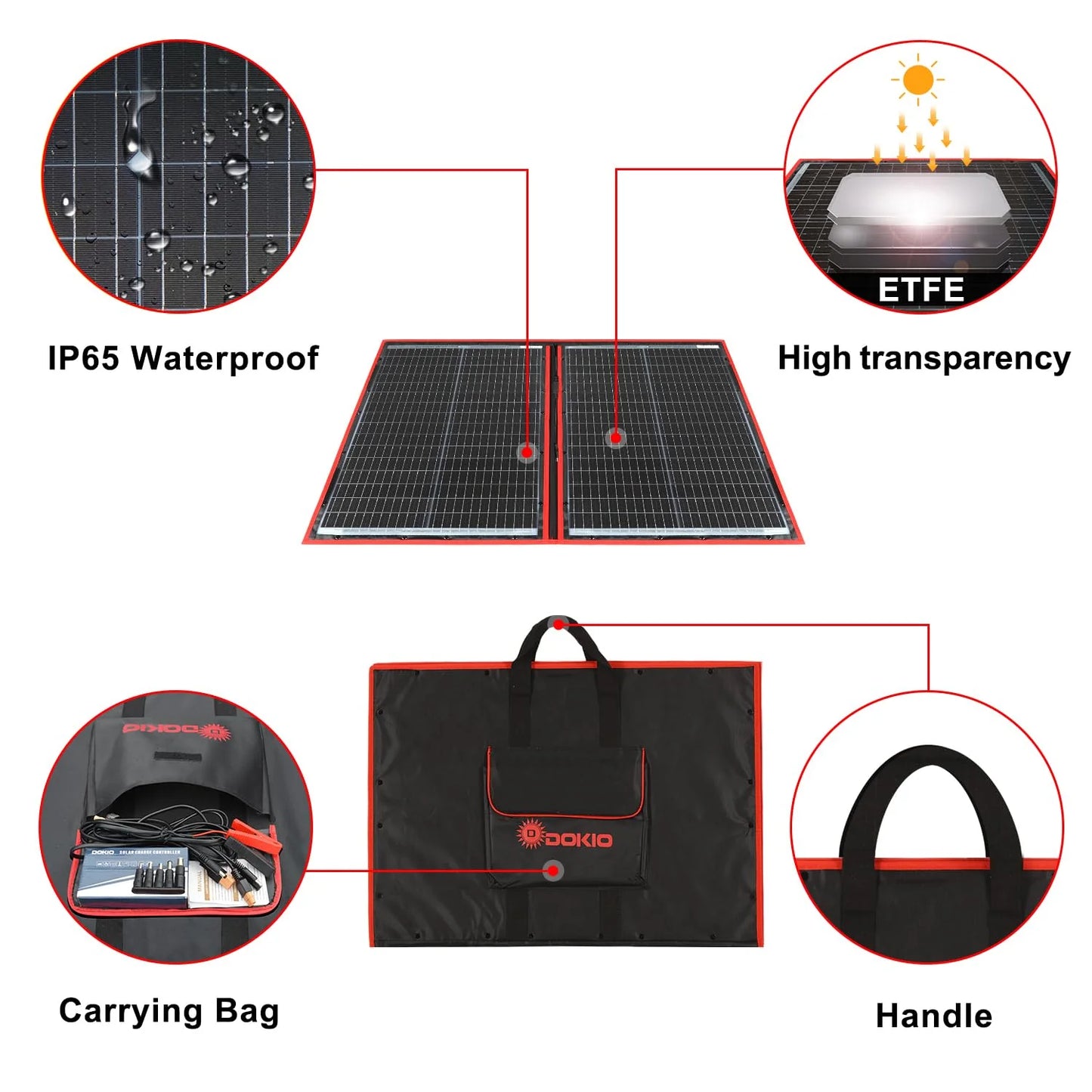 DOKIO 110w 18v Portable Foldable Solar Panel Kit