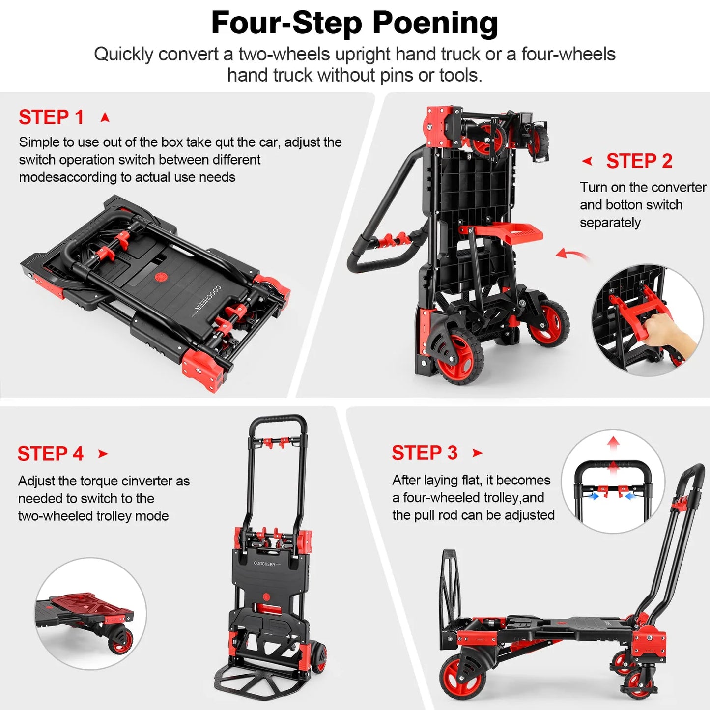 COOCHEER 330LB Folding Hand Truck Heavy Duty Carrying