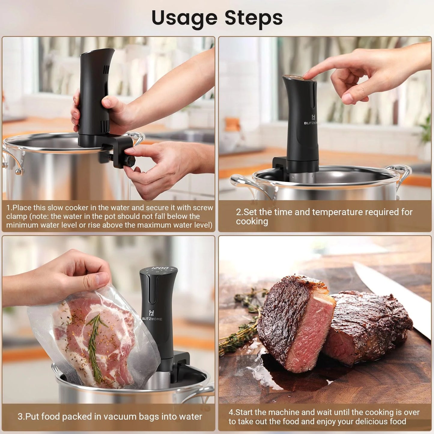 BLITZHOME Sous Vide Machine with Accurate Temperature & Timer