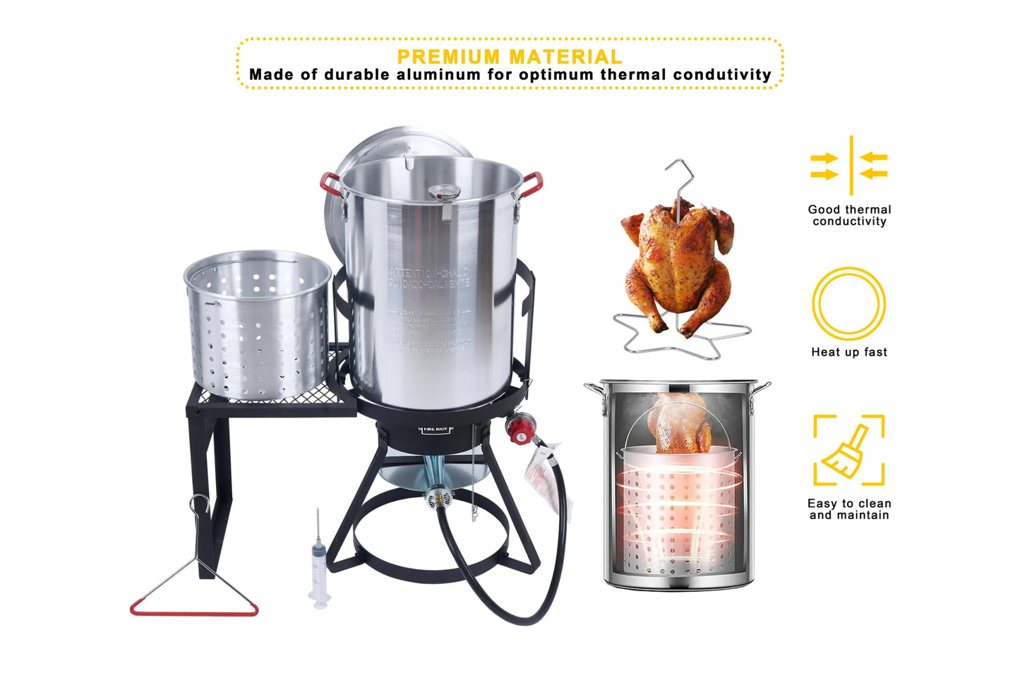 Fire Riot 30 Qt Heavy Gauge Aluminum Turkey Deep Fryer Pot