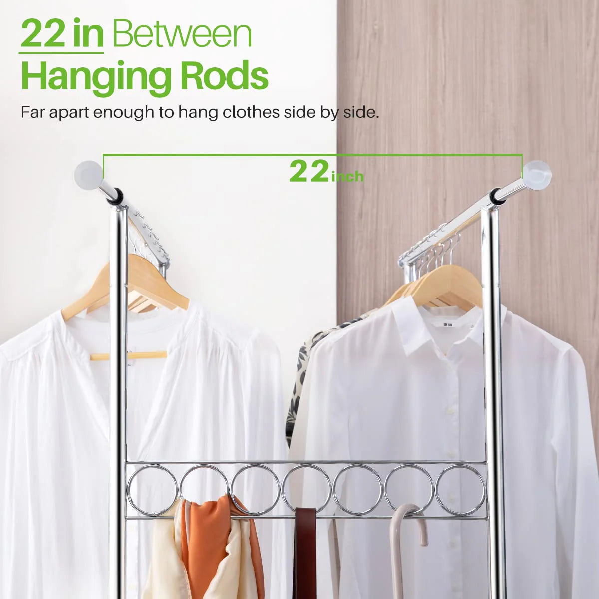 HOKEEPER Double Clothing Garment Rack with Shelves