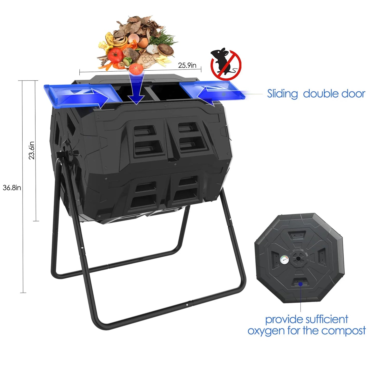 SQUEEZE master 43 Gallon Large Compost Tumbler Bin