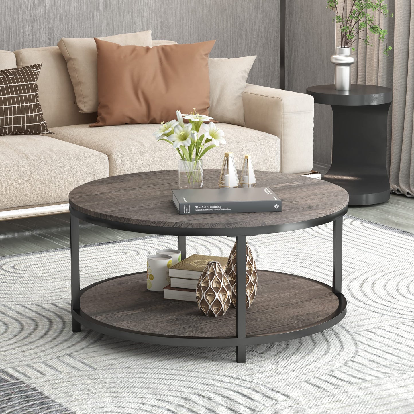 NSdirect Round Coffee Table, 36" Coffee Table for Living Room