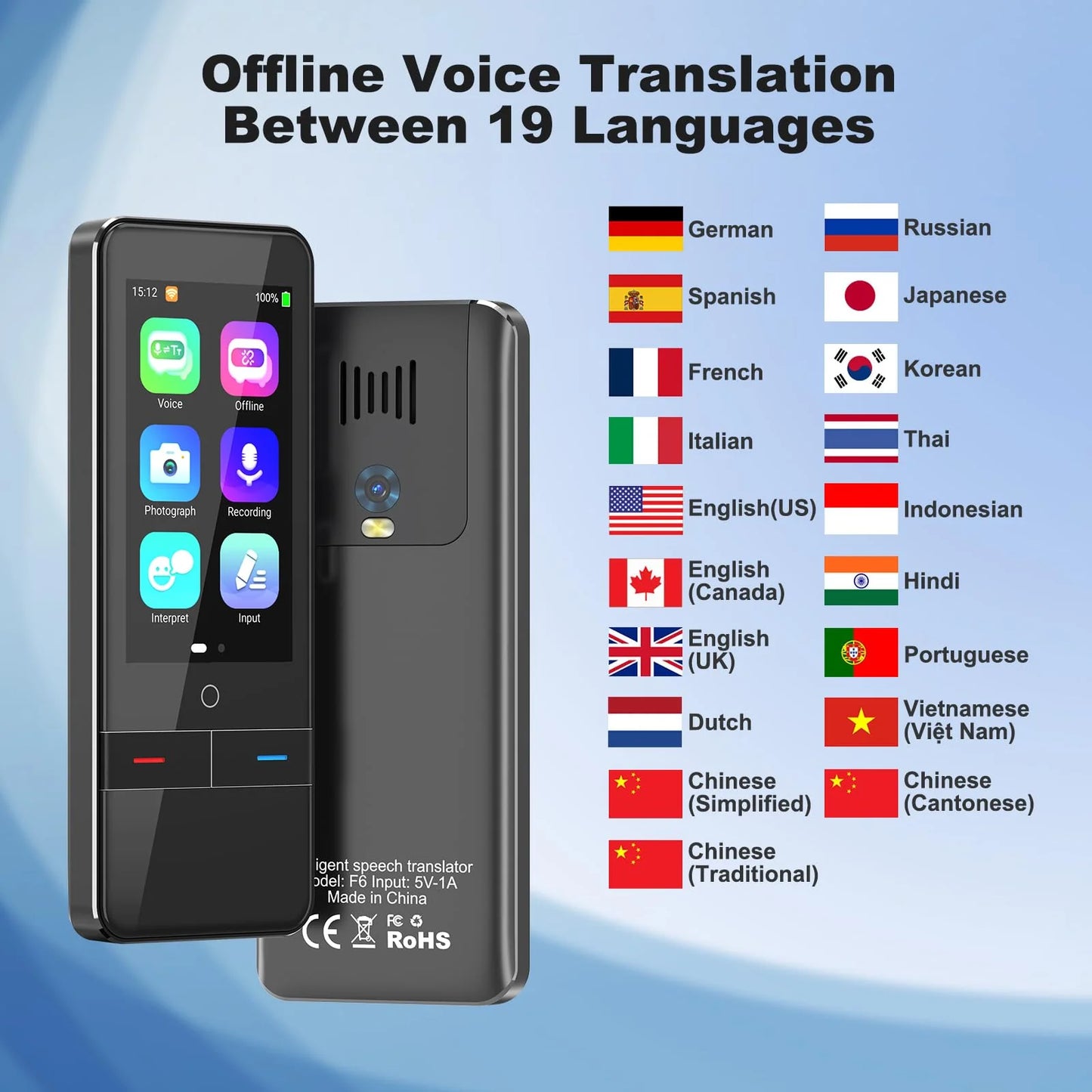 RUISJ Language Translator Device, Real-Time Translator