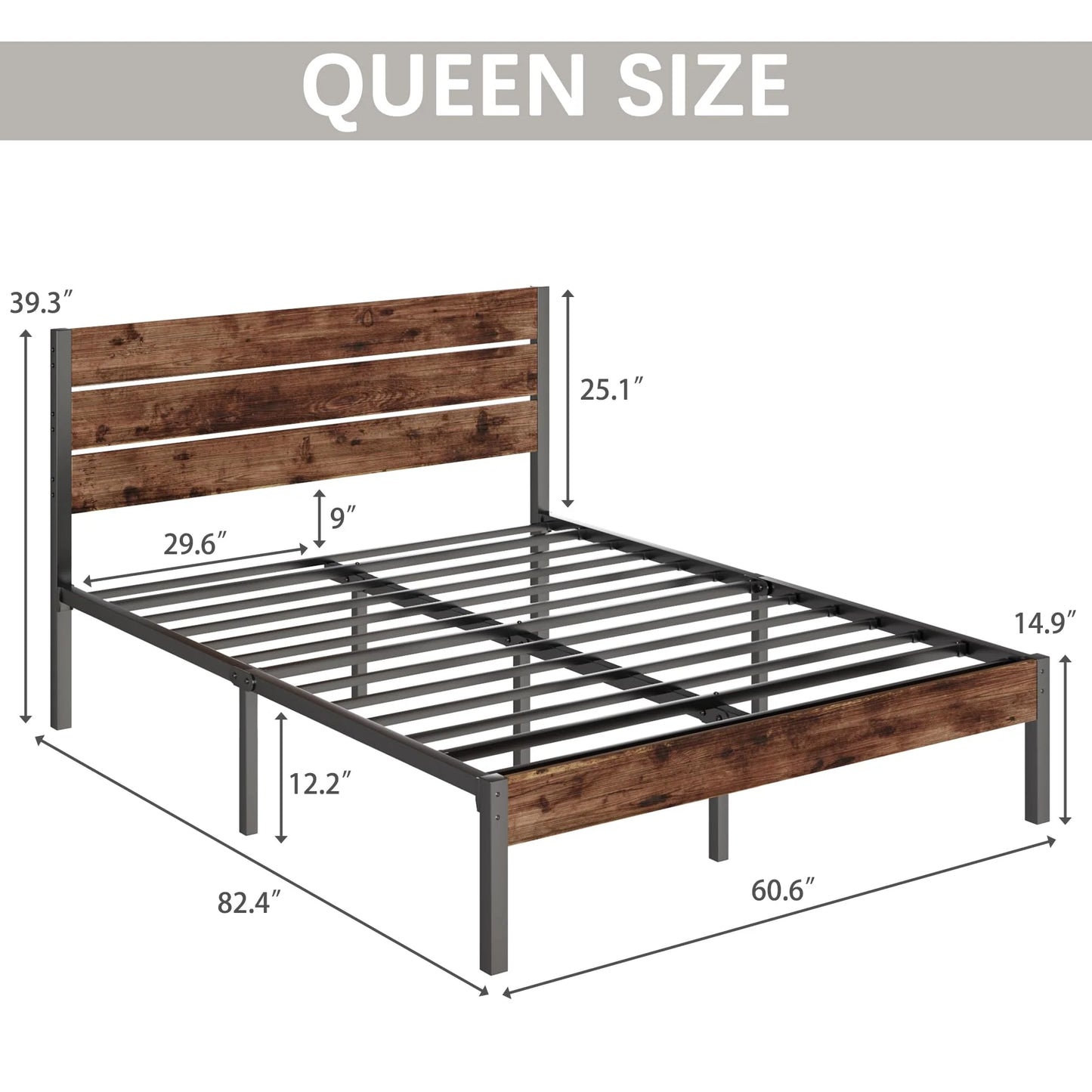 Fluest Queen Bed Frame with Headboard and Footboard