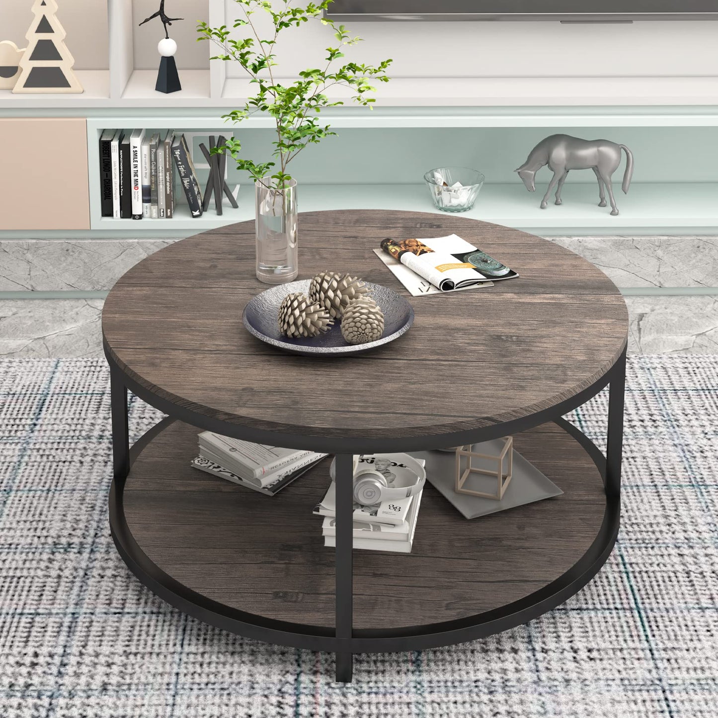 NSdirect Round Coffee Table, 36" Coffee Table for Living Room