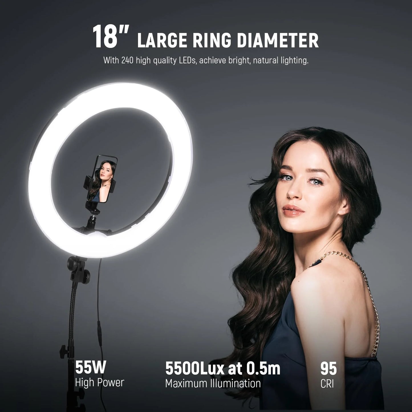 NEEWER 55W 5600K Professional Ring Light 18 Inch Kit