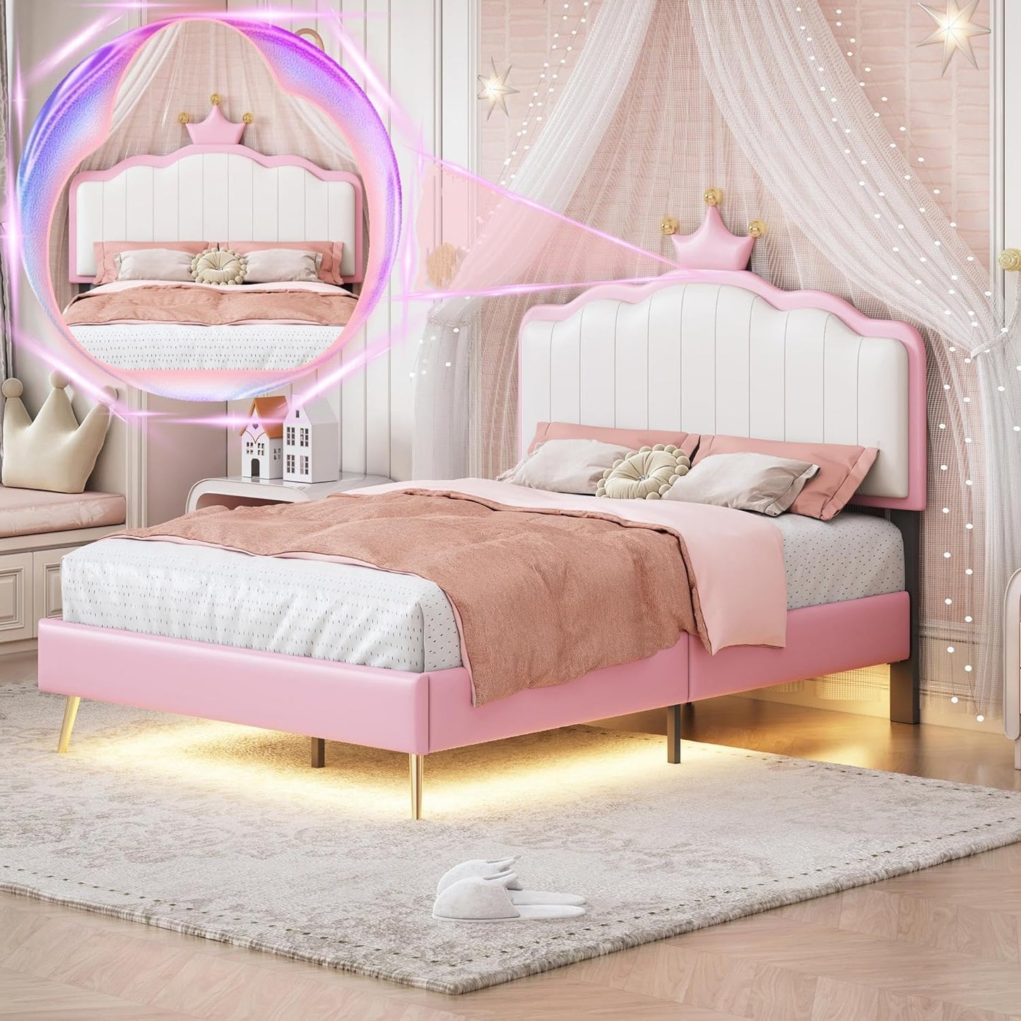 Linique Full Size Upholstered Bed Frame with LED Lights