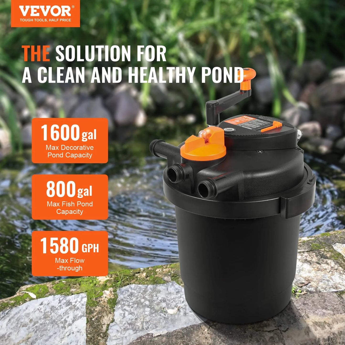 VEVOR Bio Pressure Pond Filter, Up to 1600 Gallons