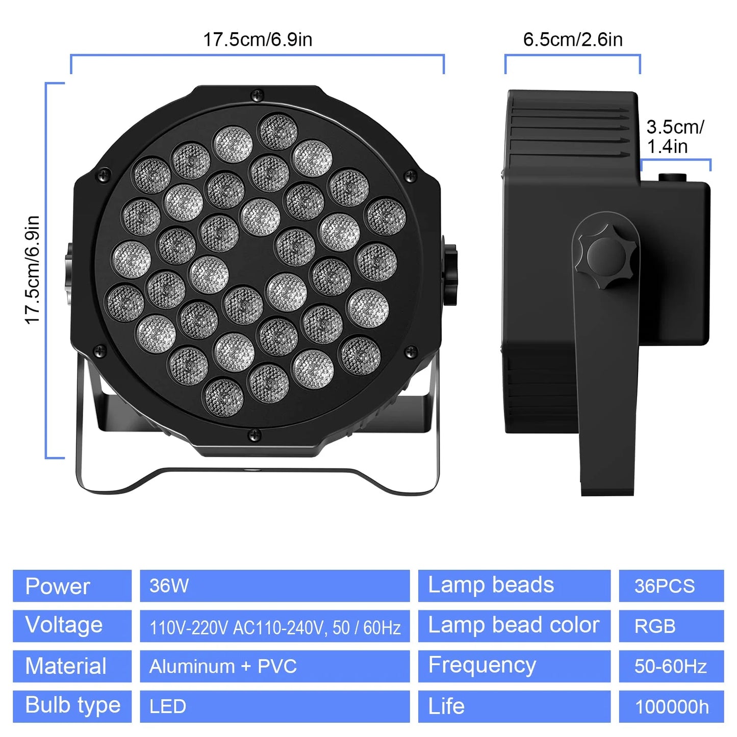 U`King Stage Lights 10 Packs 36LED RGB LED Par Lights