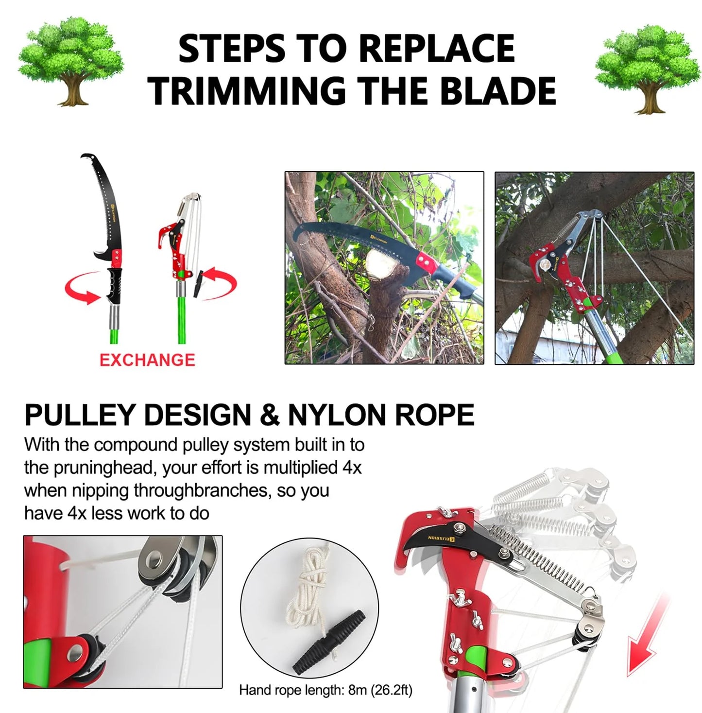 ELIXRION 7-27 Feet Pole Saws for Tree Trimming