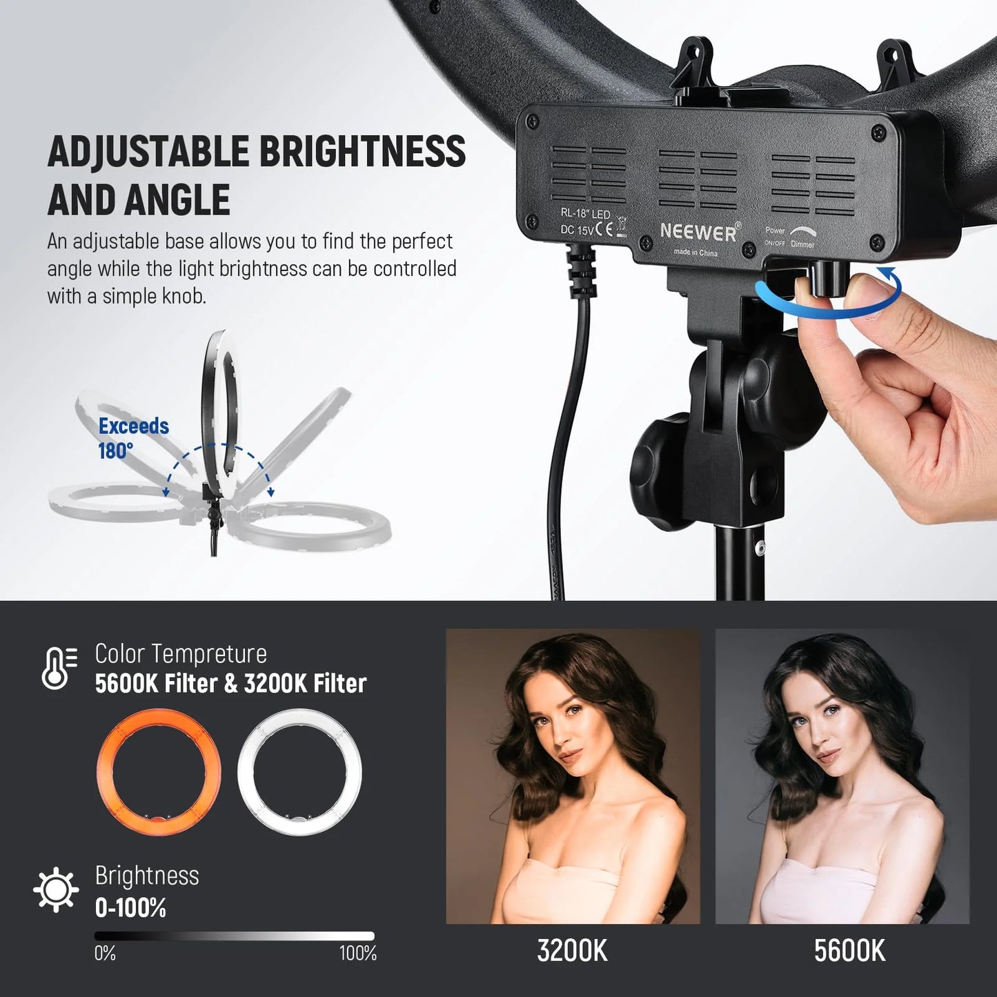 NEEWER 55W 5600K Professional Ring Light 18 Inch Kit