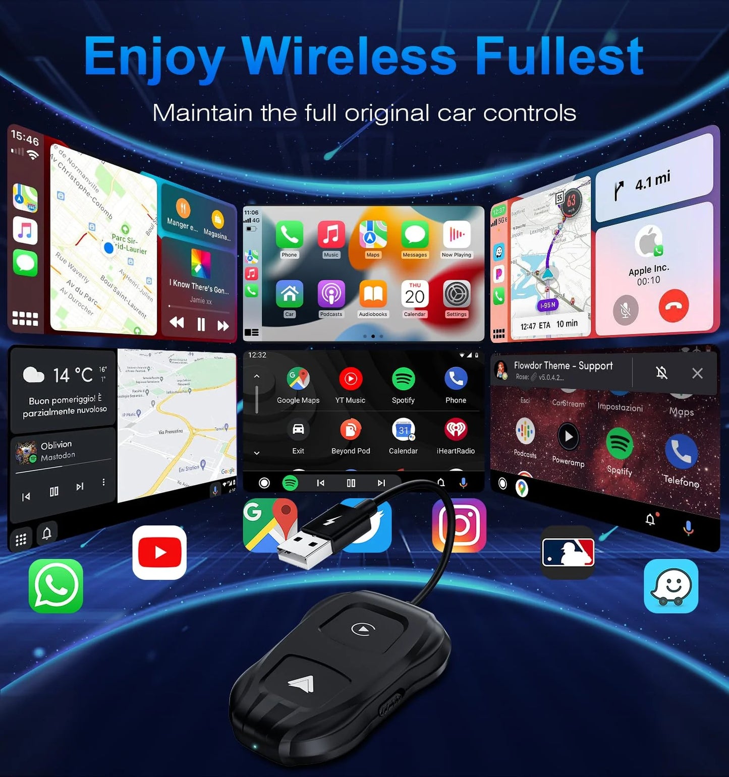 ITIDU Wireless Carplay/Android Auto Adapter, Plug & Play Setup