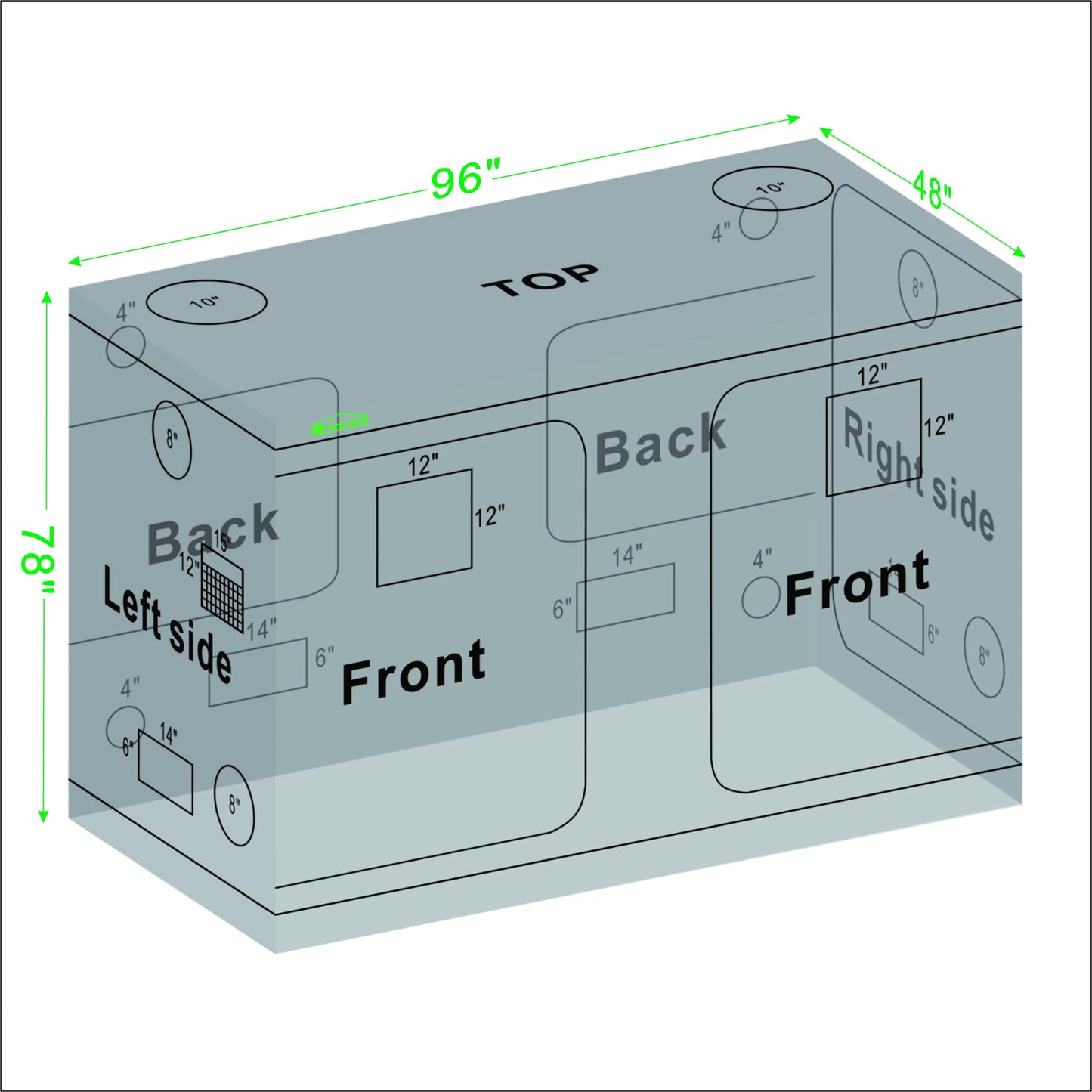 Green hut Grow Tent 96"X48"X78" 600D Mylar Hydroponic