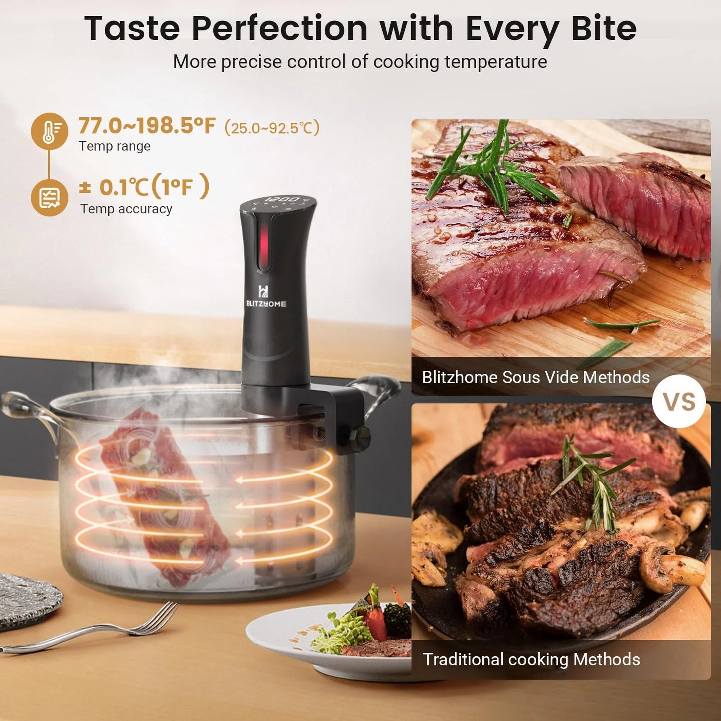 BLITZHOME Sous Vide Machine with Accurate Temperature & Timer