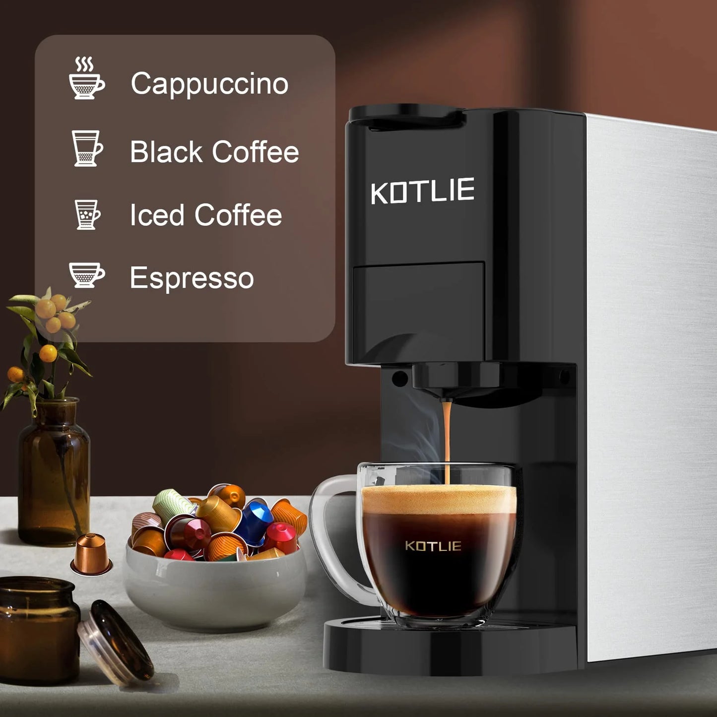 KOTLIE Single Serve Coffee Maker, 4 in 1 Espresso Machine