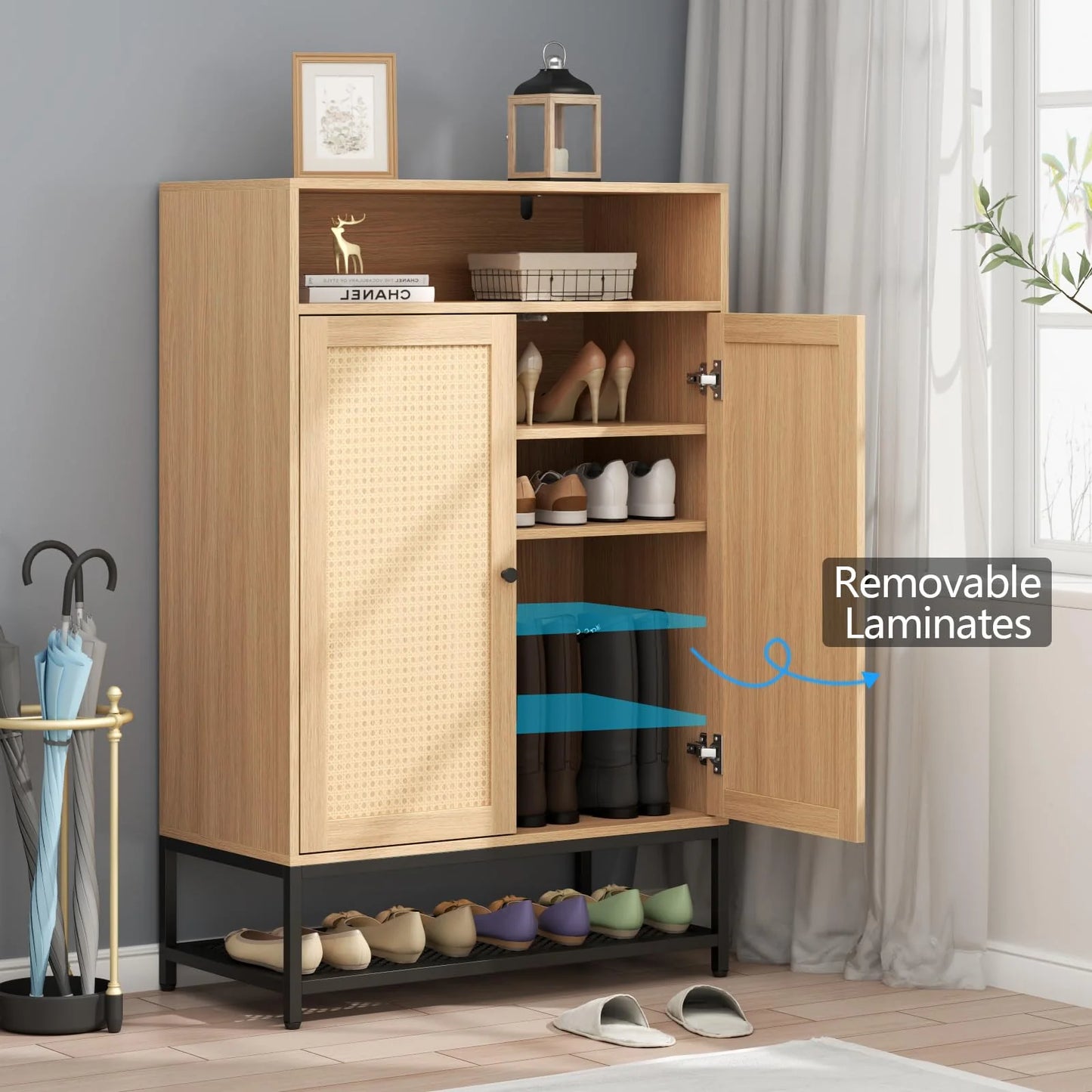 Gyfimoie Rattan Shoe Organizer with Doors