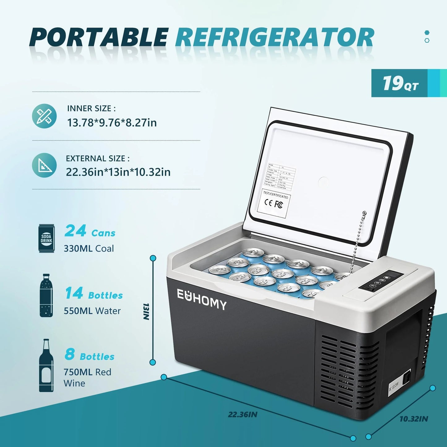 EUHOMY 12 Volt 18L Portable Refrigerator for Camping