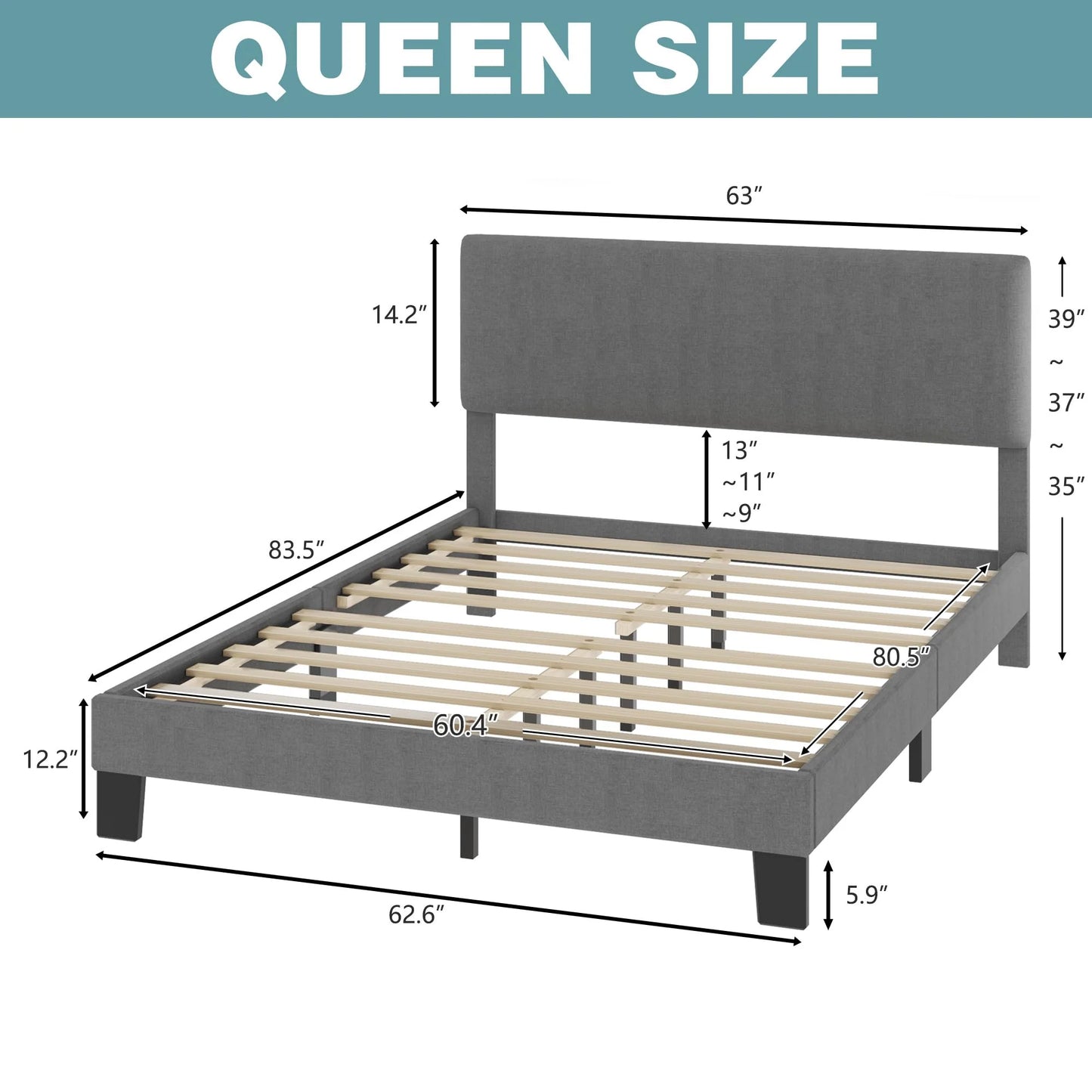 Lifezone Queen Bed Frame with Headboard