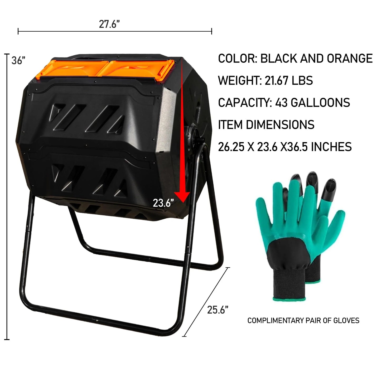 Hourleey 43 Gallon Dual Chamber Tumbling Composting Bin