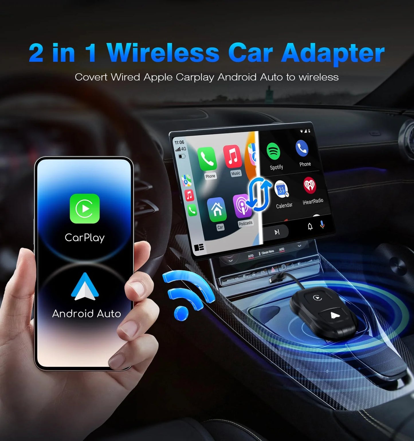 ITIDU Wireless Carplay/Android Auto Adapter, Plug & Play Setup