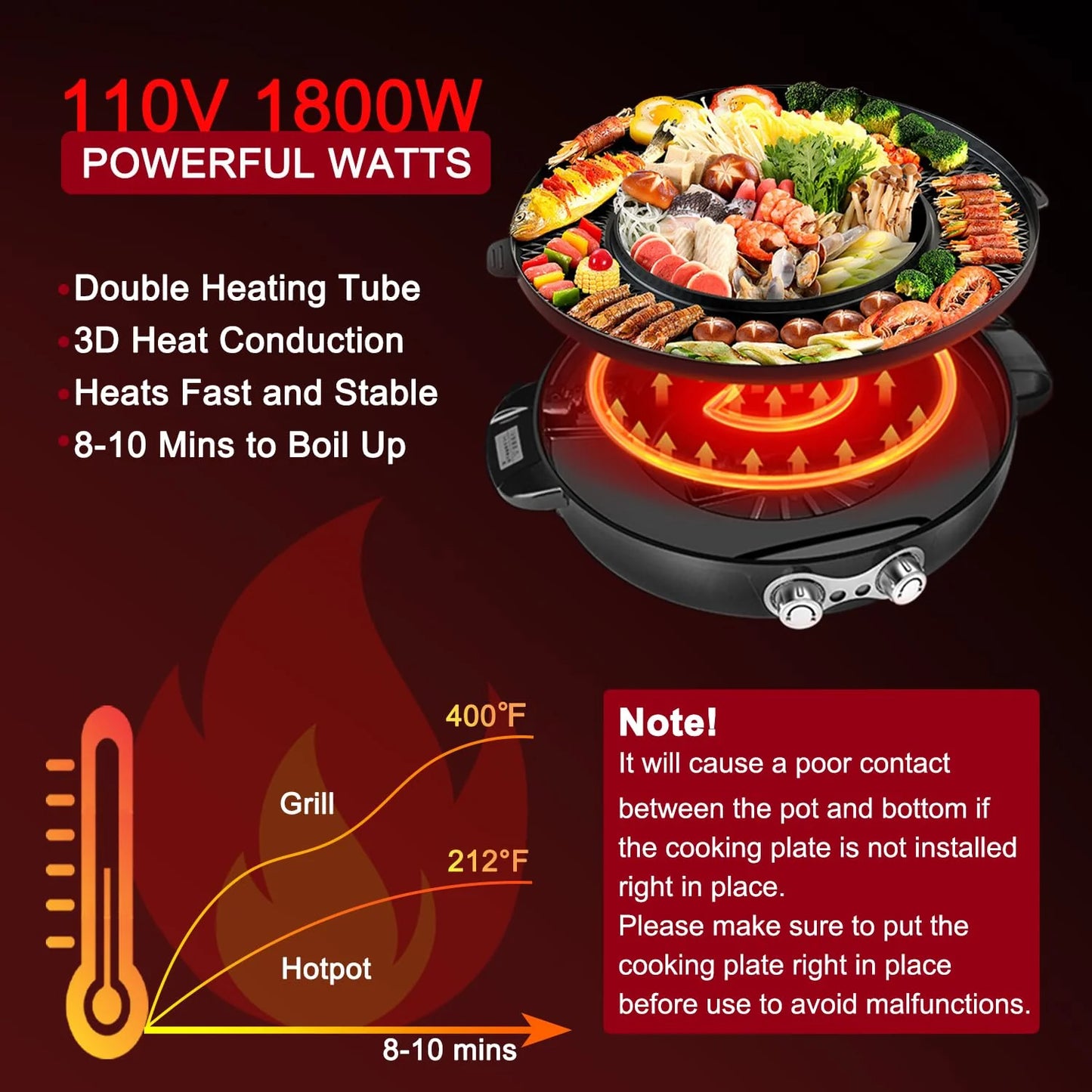 Food Party DUO Electric Smokeless Grill and Hot Pot