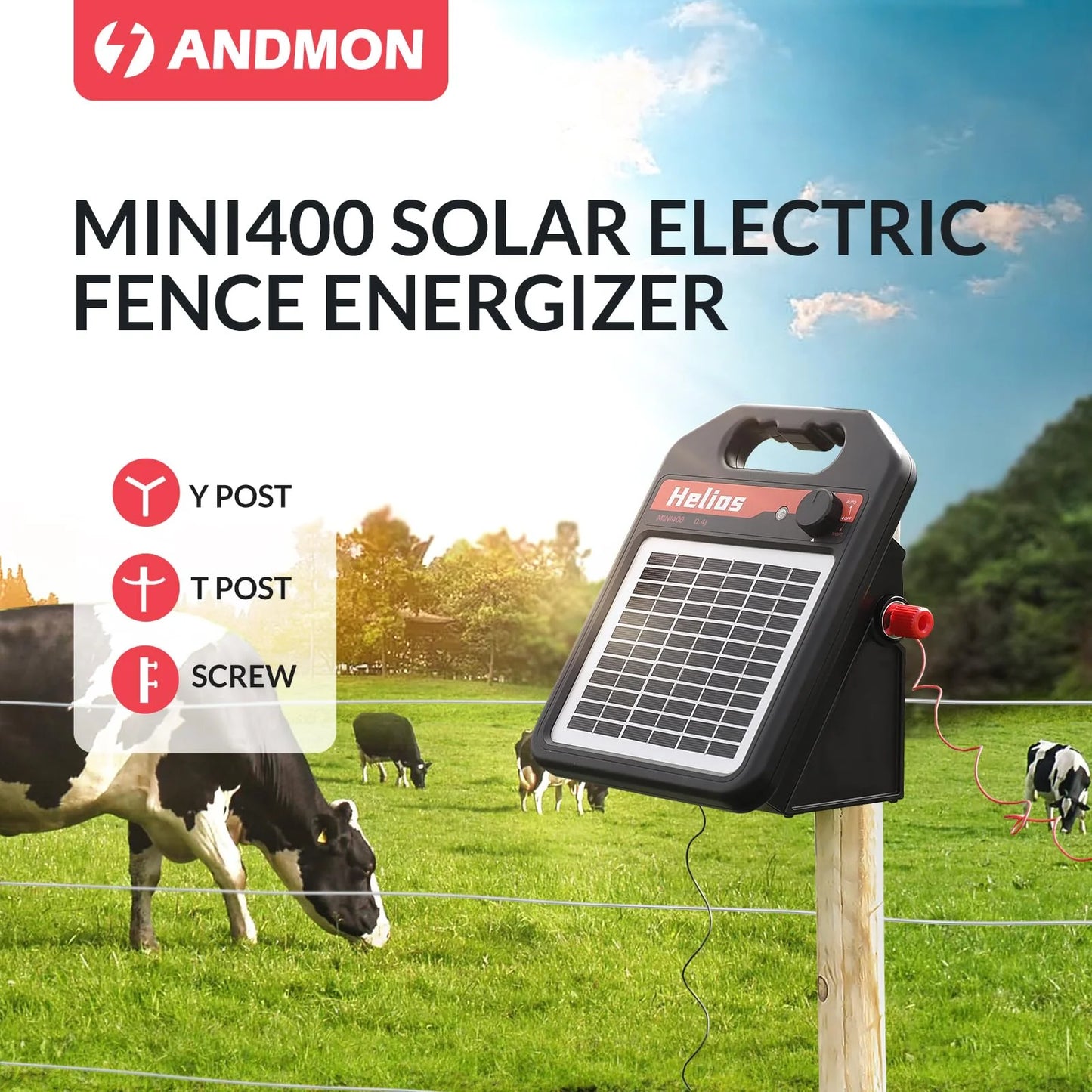 ANDMON MINI400 30 Miles Solar Electric Fence Charger