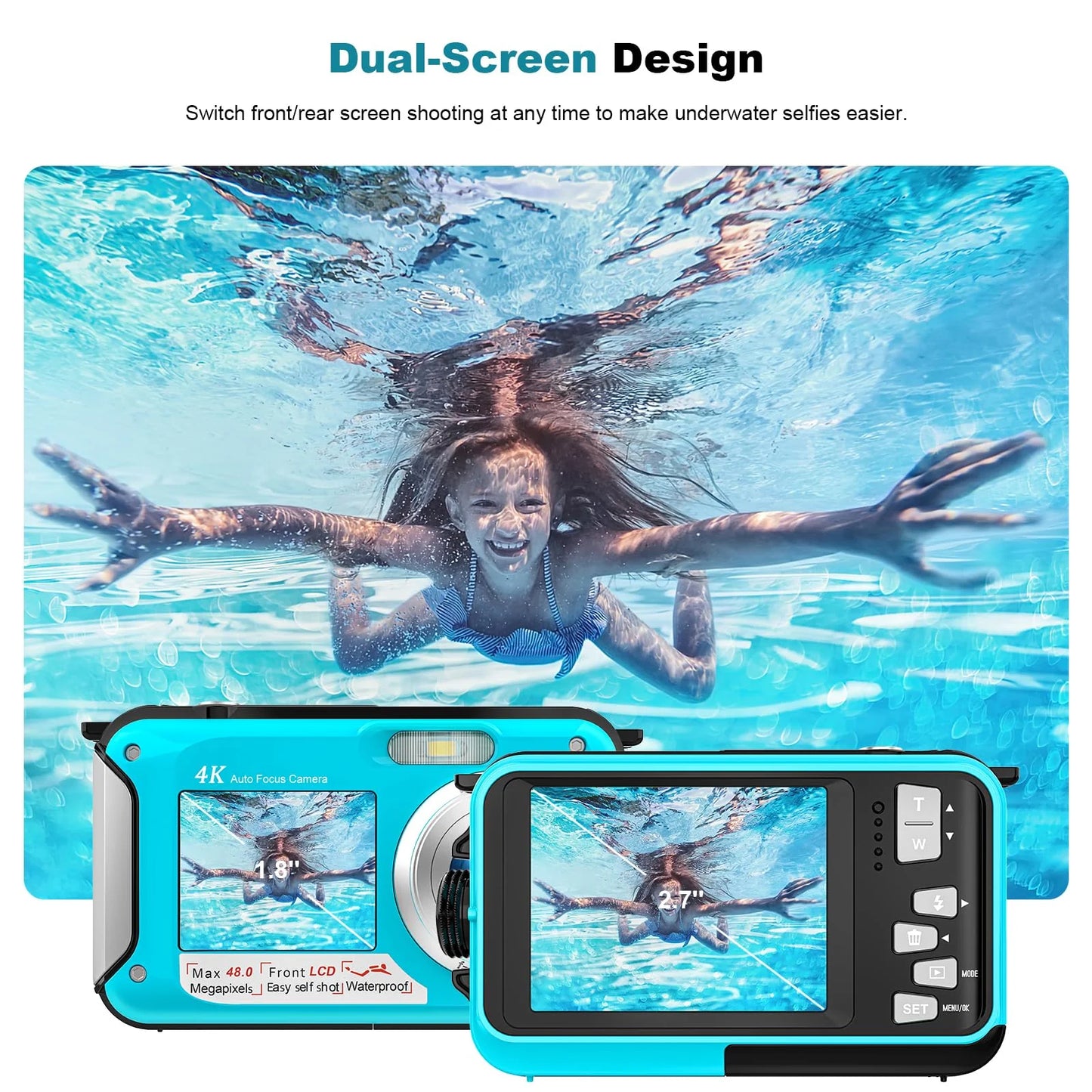 Yifecial 4K Waterproof Digital Camera 11FT Underwater Camera