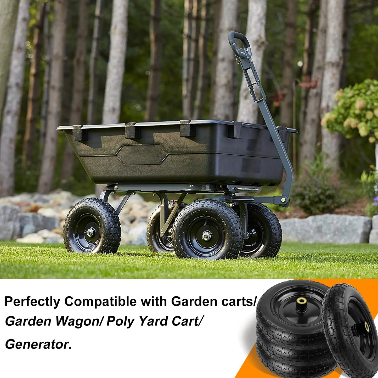 Pontuss 13" Flat Free Wheels Replacement for GOR Garden Cart