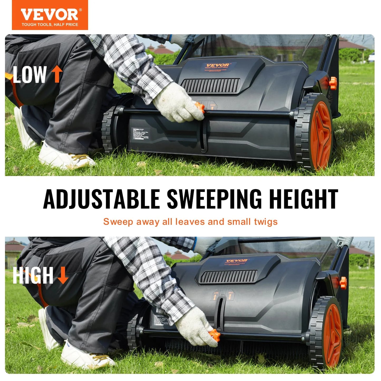 VEVOR Push Lawn Sweeper, 21 Inch Leaf & Grass Collector