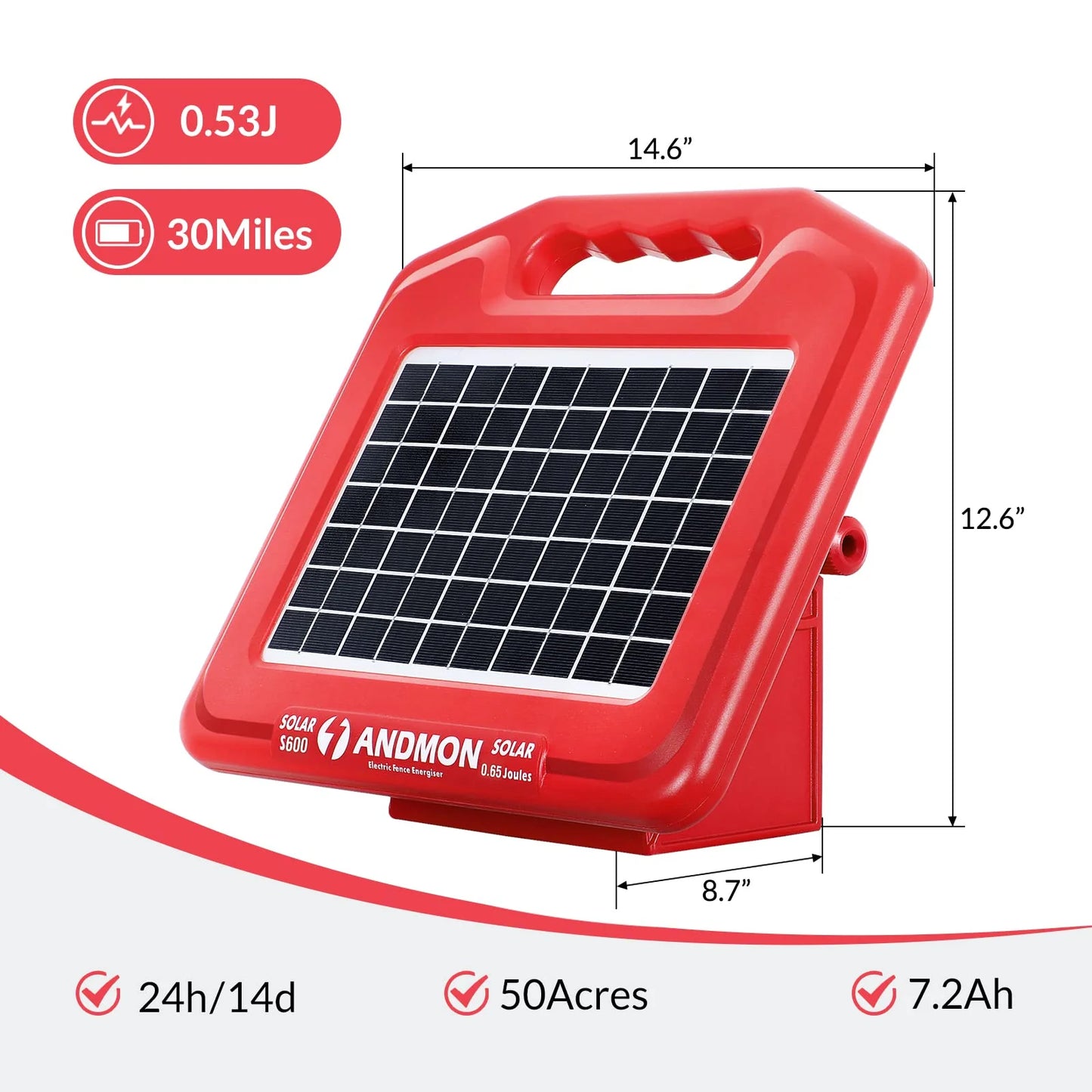 ANDMON 30 Miles Solar Fence Charger with Dual Input