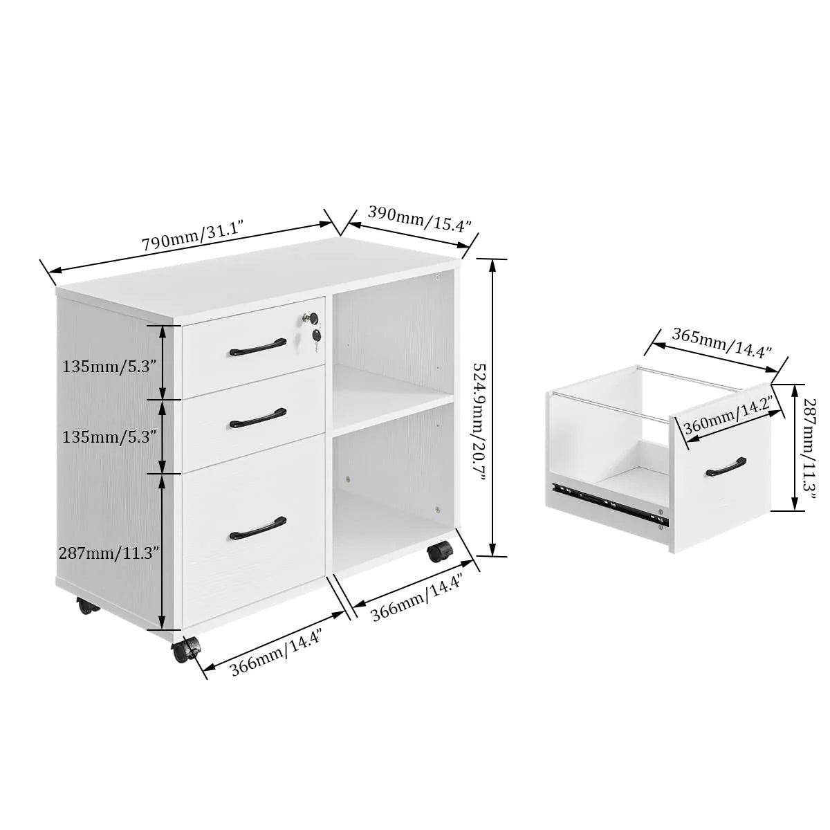 Panana 3 Drawer File Cabinets, Mobile Lateral Printer Stand