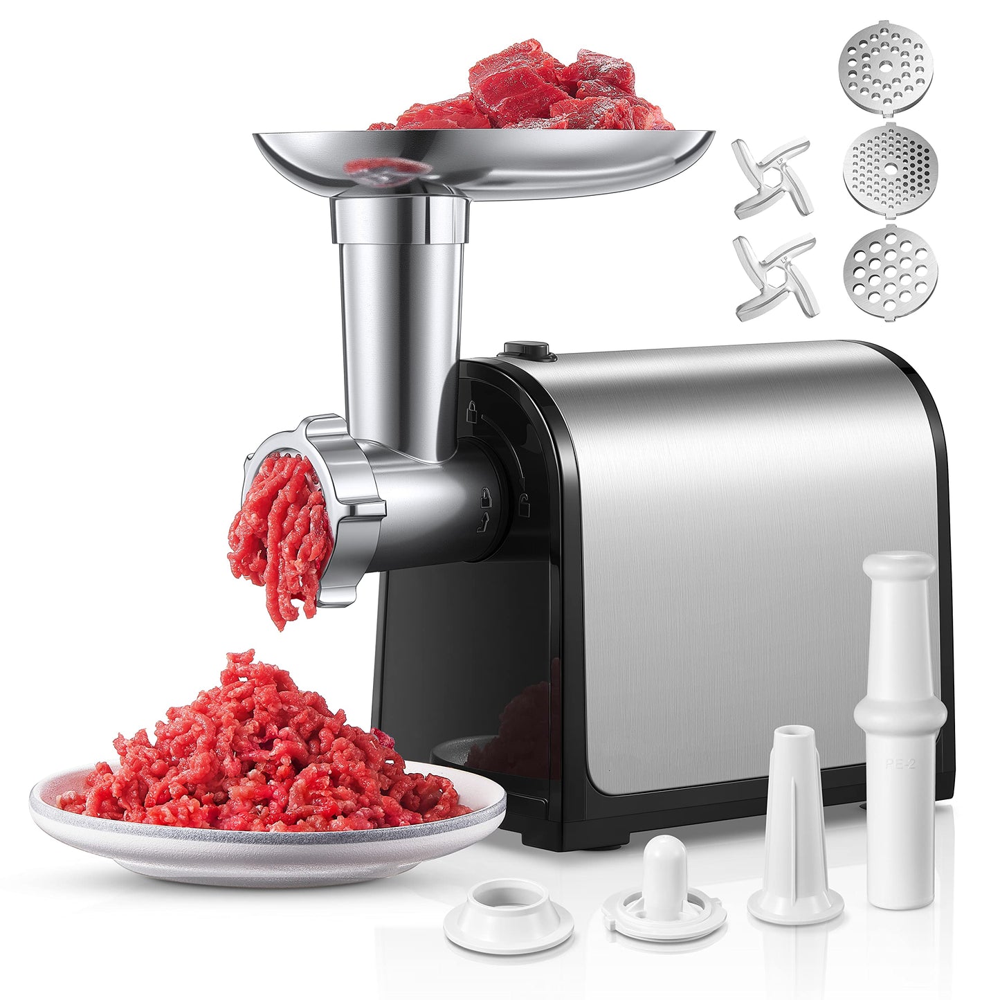 HOUSNAT 3 in 1 Meat Grinder with 2 Blades and 3 Plates