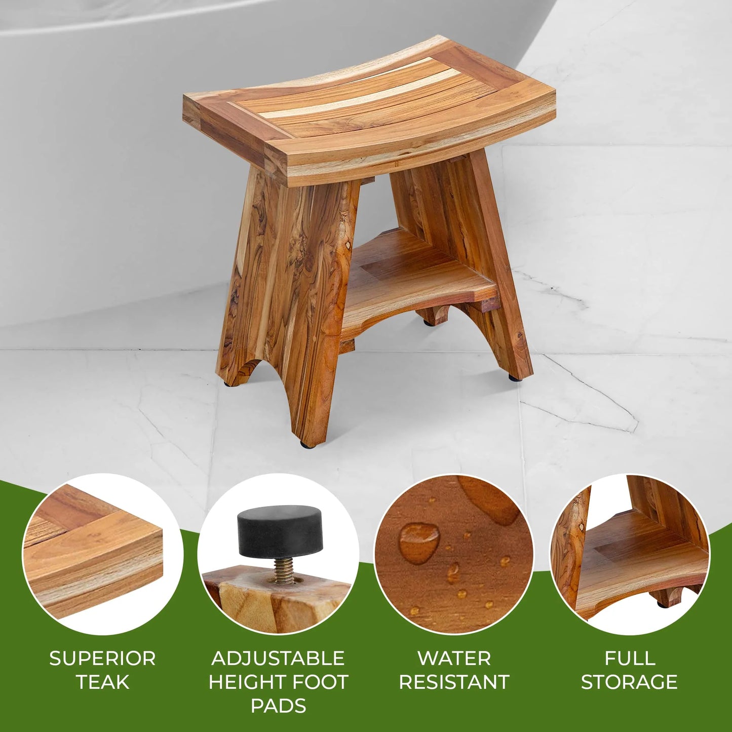 EcoDecors 18 Inch Teak Shower Bench