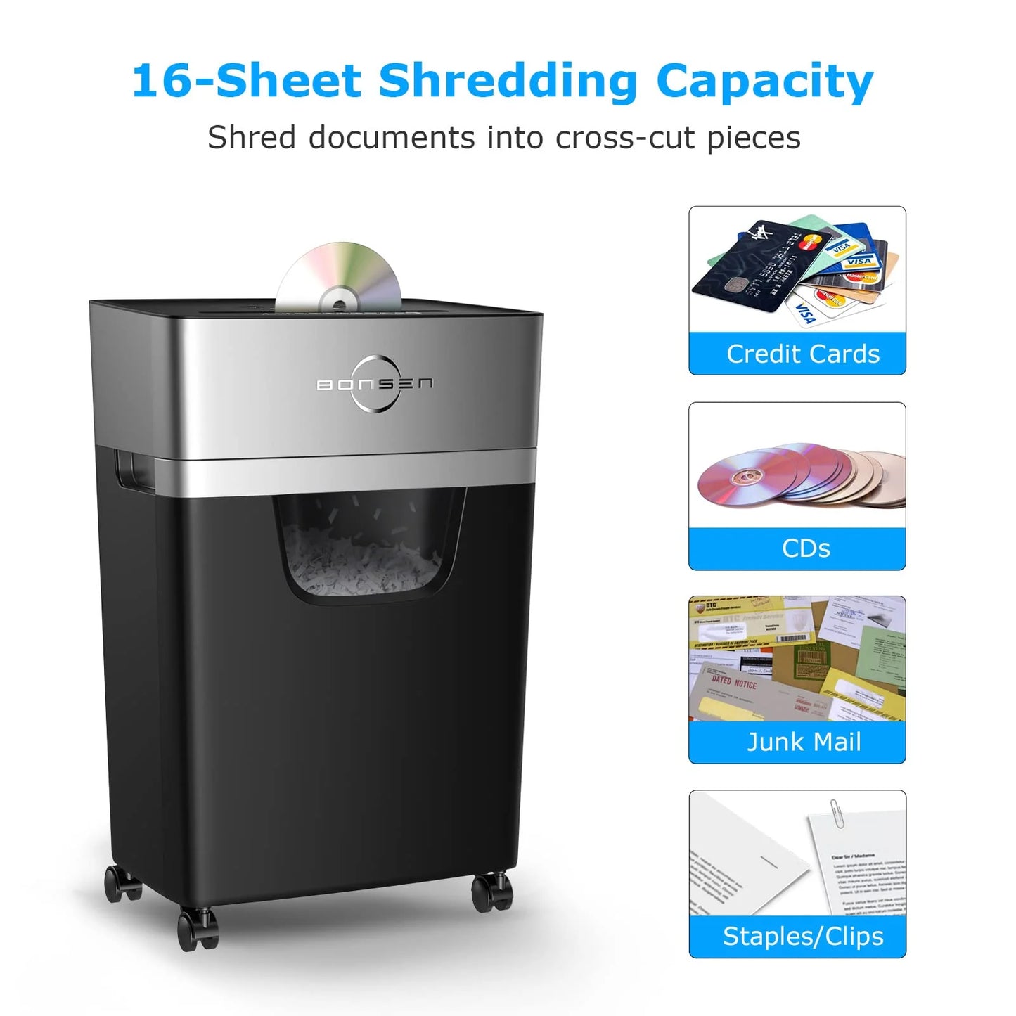 BONSEN 16-Sheet Heavy Duty Paper Shredder for Office