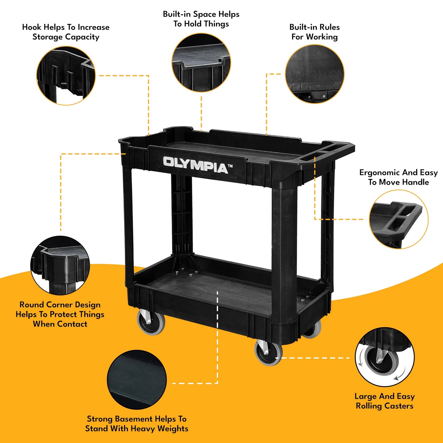 Olympia Tools 2 Shelf Black Rolling Utility Cart