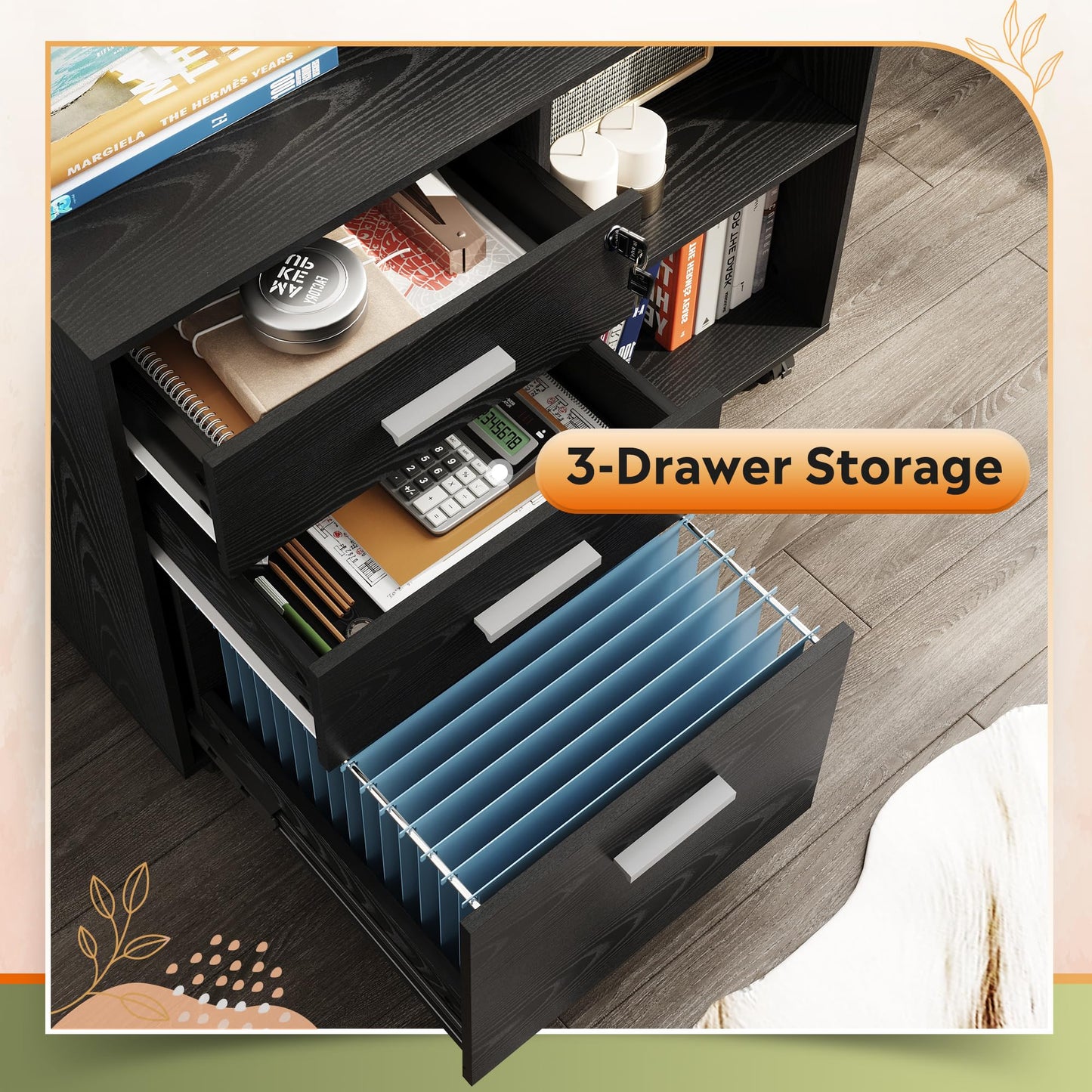 DEVAISE 3-Drawer Wood File Cabinet with Lock