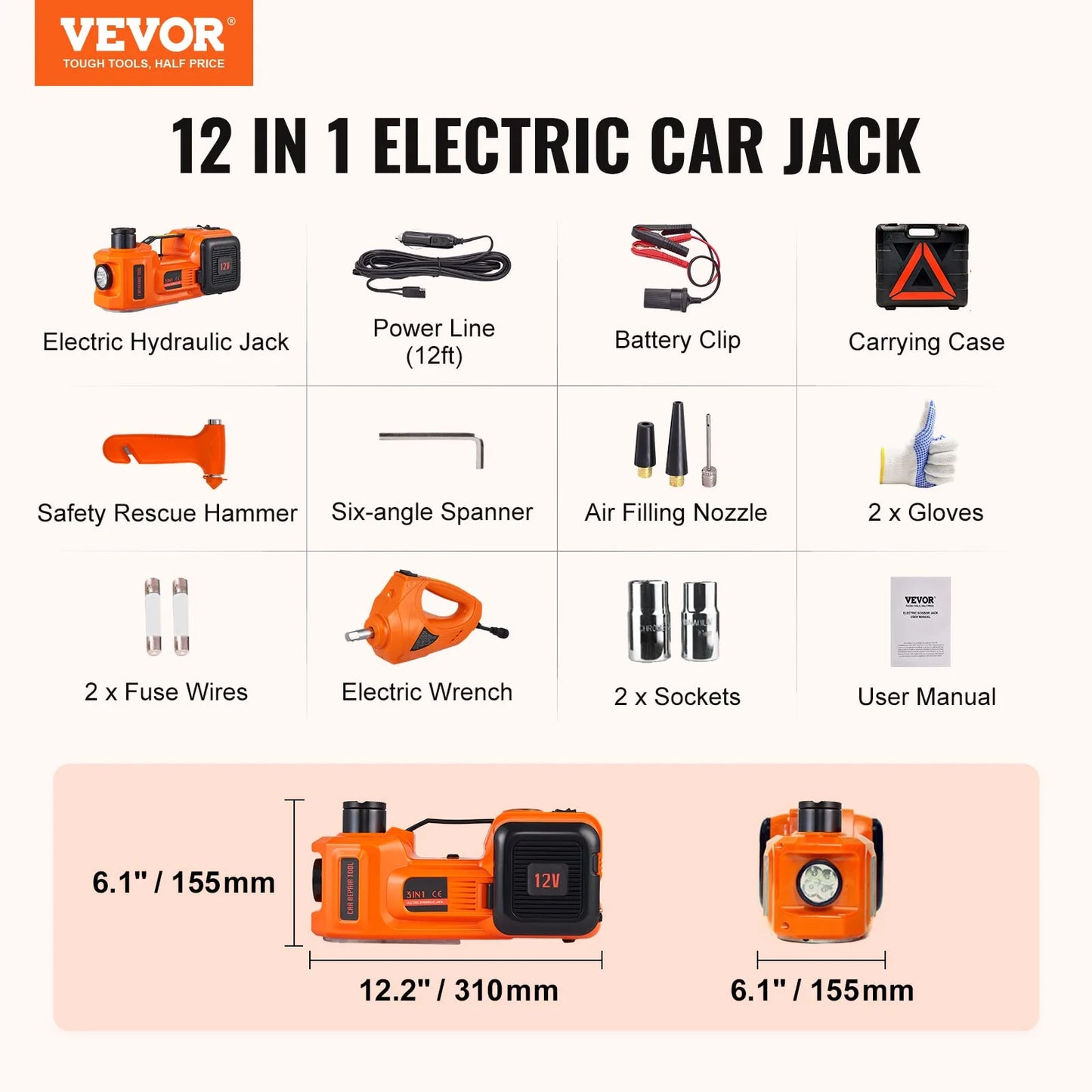 VEVOR Electric 5 Ton/11023 LBS Car Jack with Impact Wrench