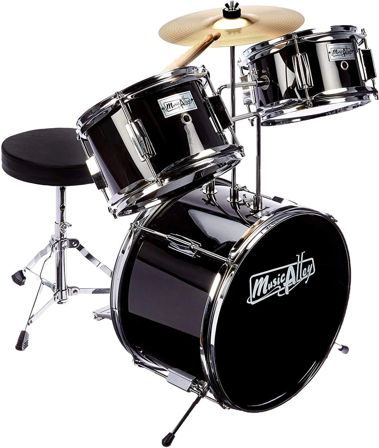 Music Alley 3 Piece Kids Drum Set with Throne, Cymbal, Pedal & Drumsticks