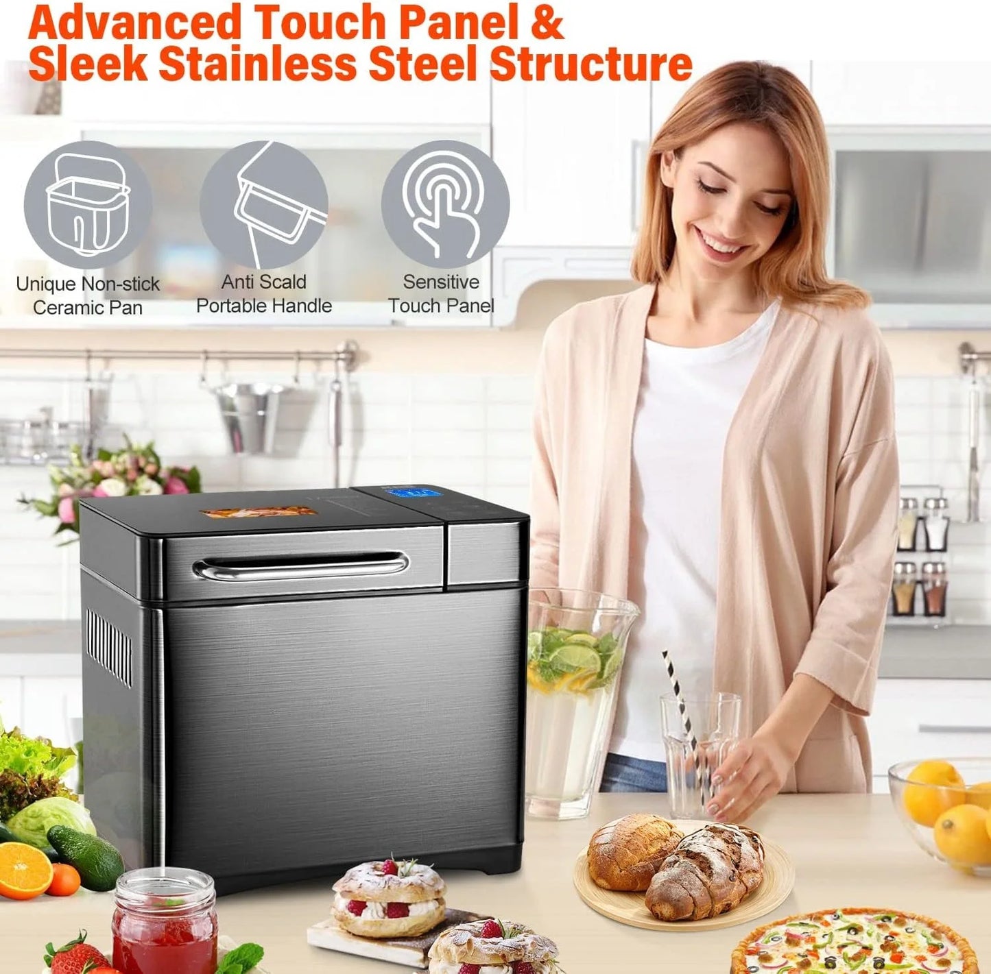 KBS 17-in-1 Stainless Steel Bread Machine with Dual Heaters