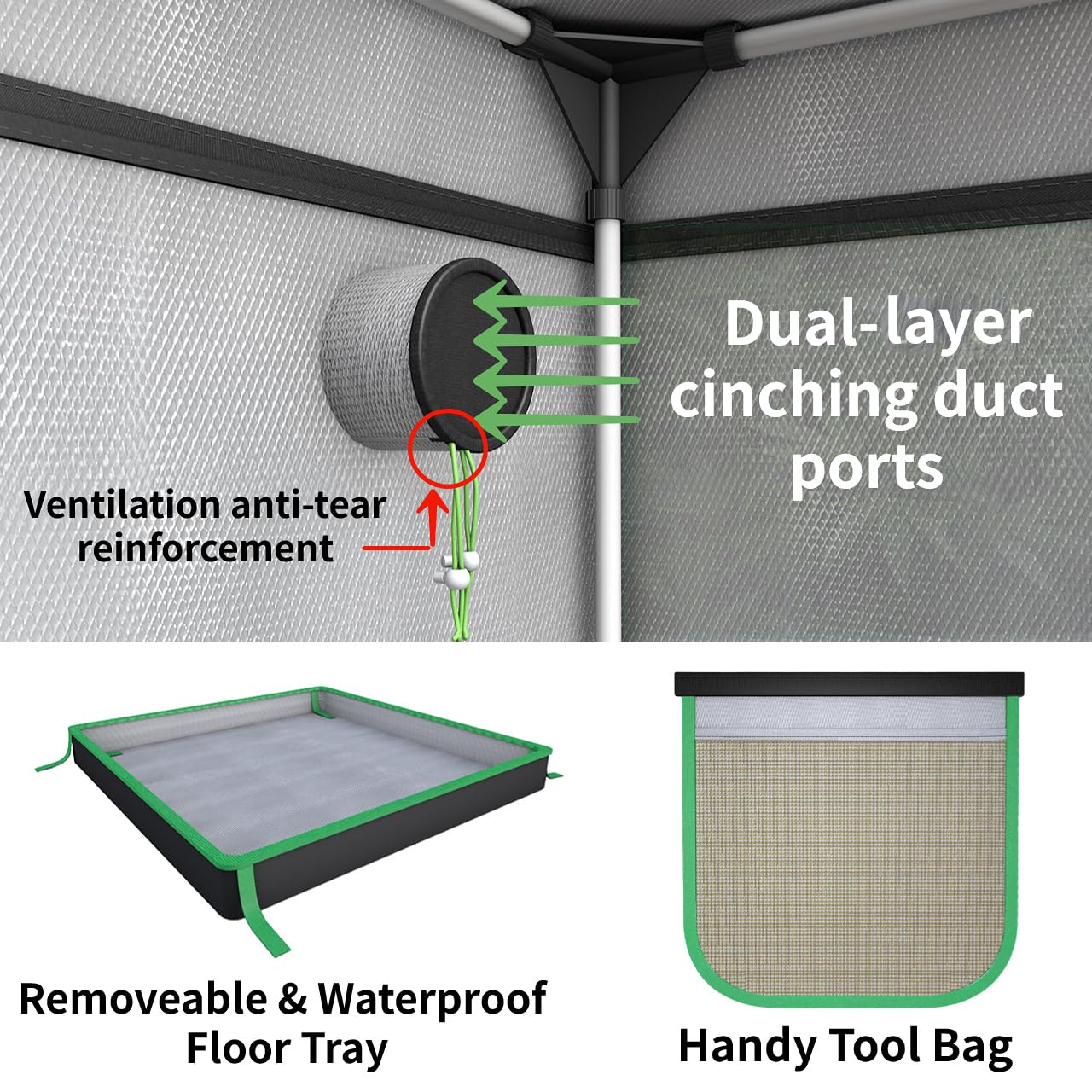 Green hut Grow Tent 96"X48"X78" 600D Mylar Hydroponic