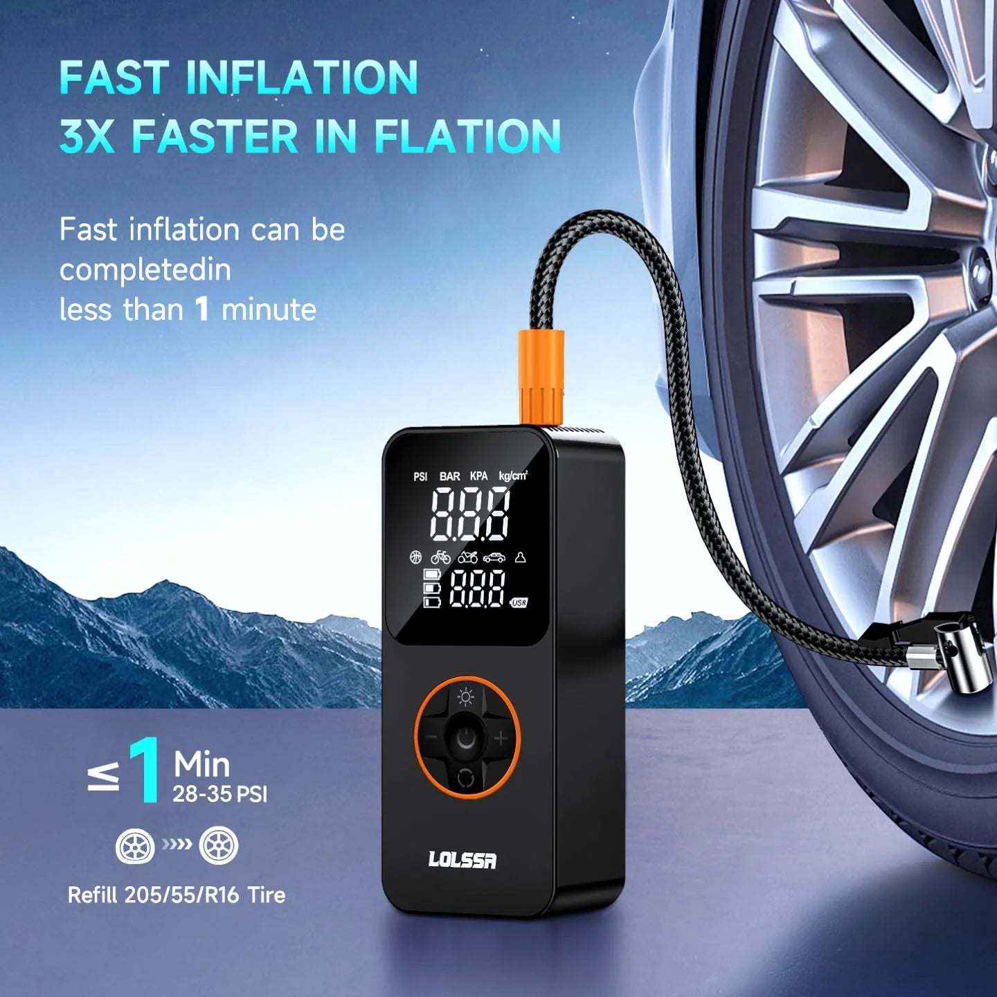 LOLSSA Cordless Electric Tire Inflator Portable Air Compressor