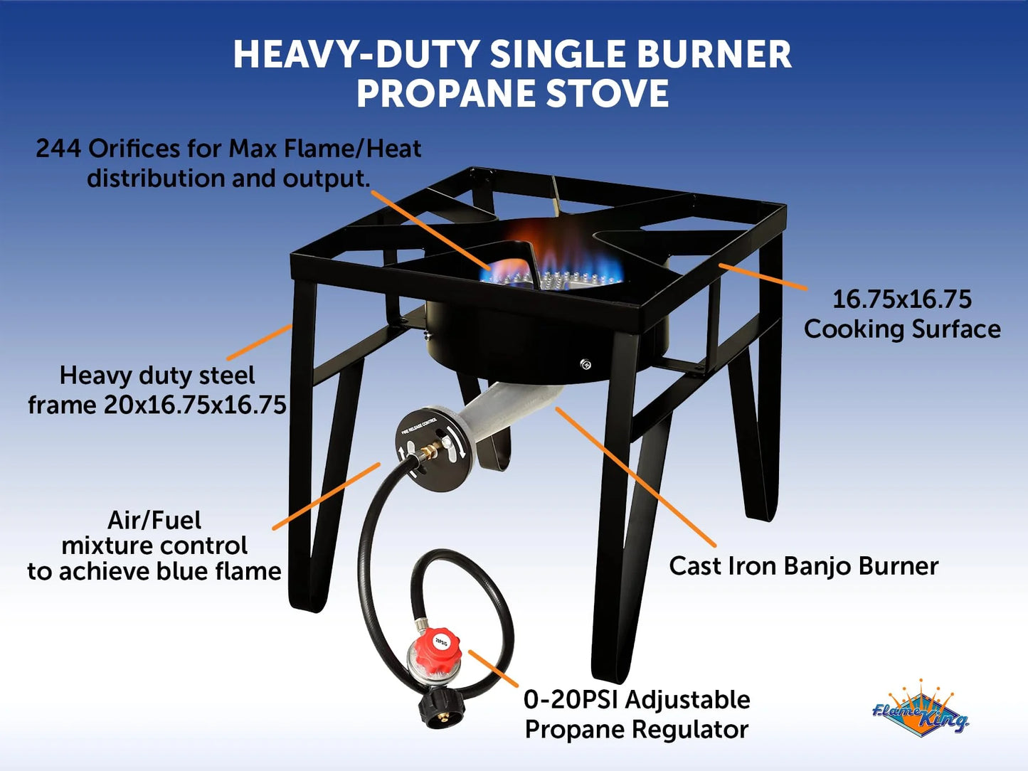 Flame King Heavy Duty 200K BTU Propane Gas Single Burner