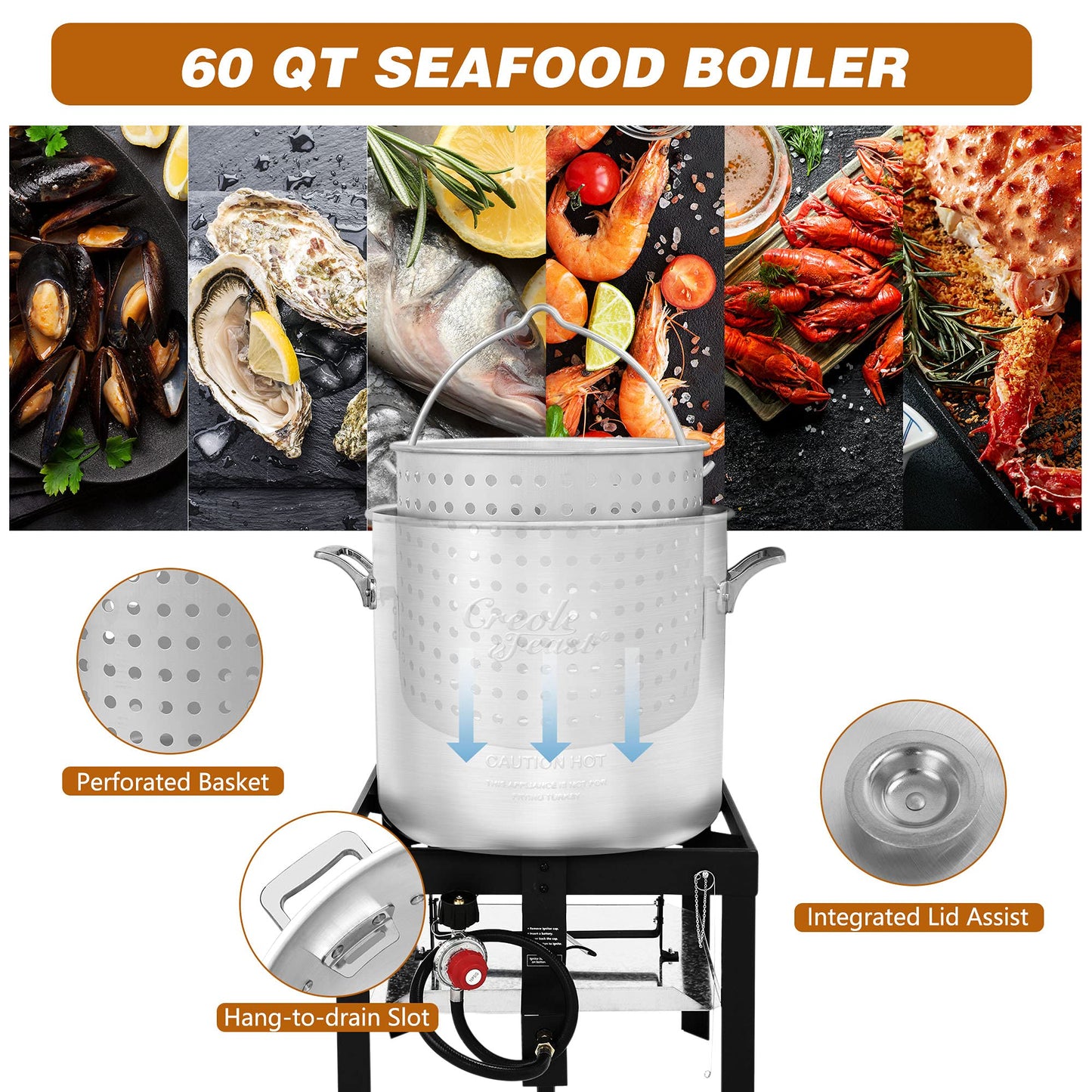 Creole Feast 60 Qt Seafood Boiling Kit with Strainer