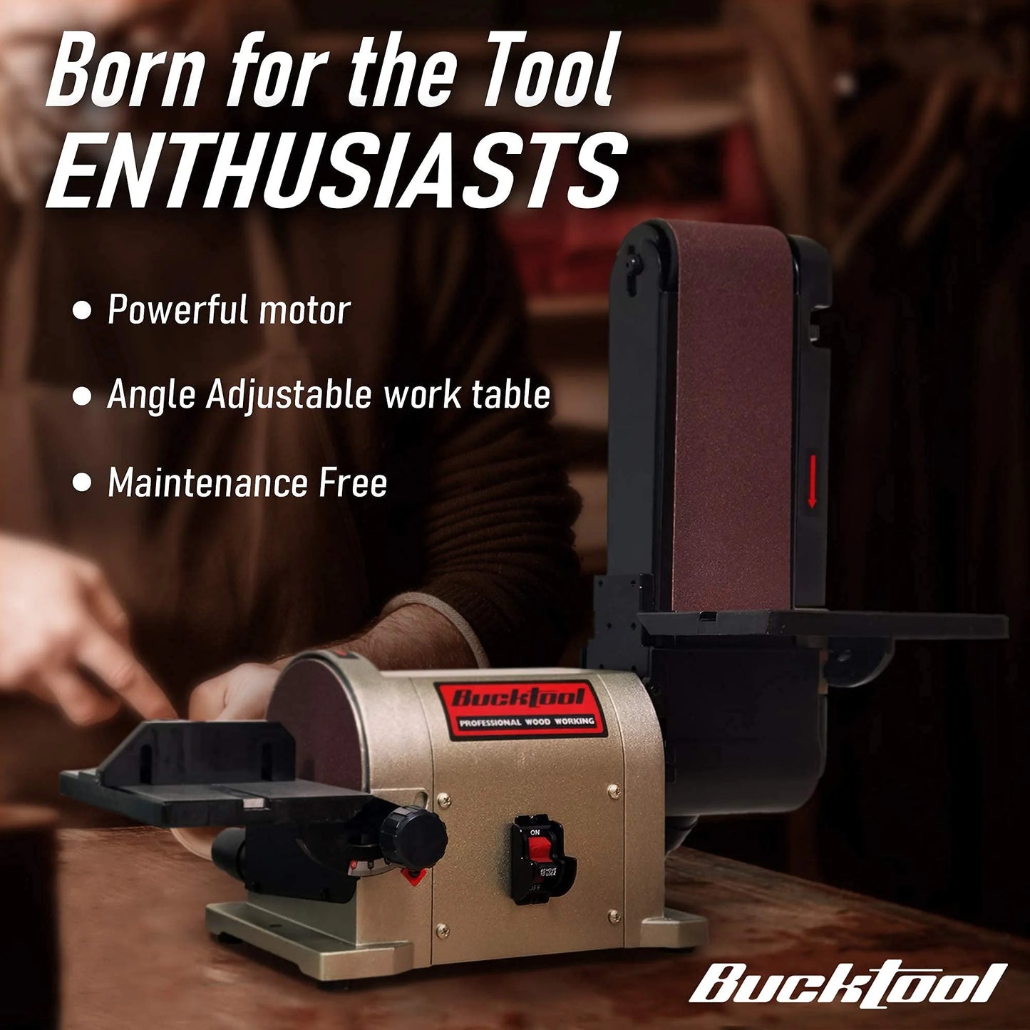 BUCKTOOL 5.0A Belt Disc Sander with 3/4HP Direct-drive Motor