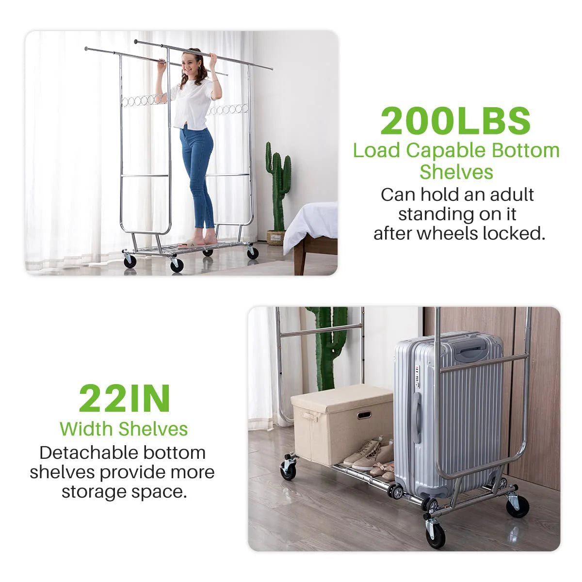 HOKEEPER Double Clothing Garment Rack with Shelves